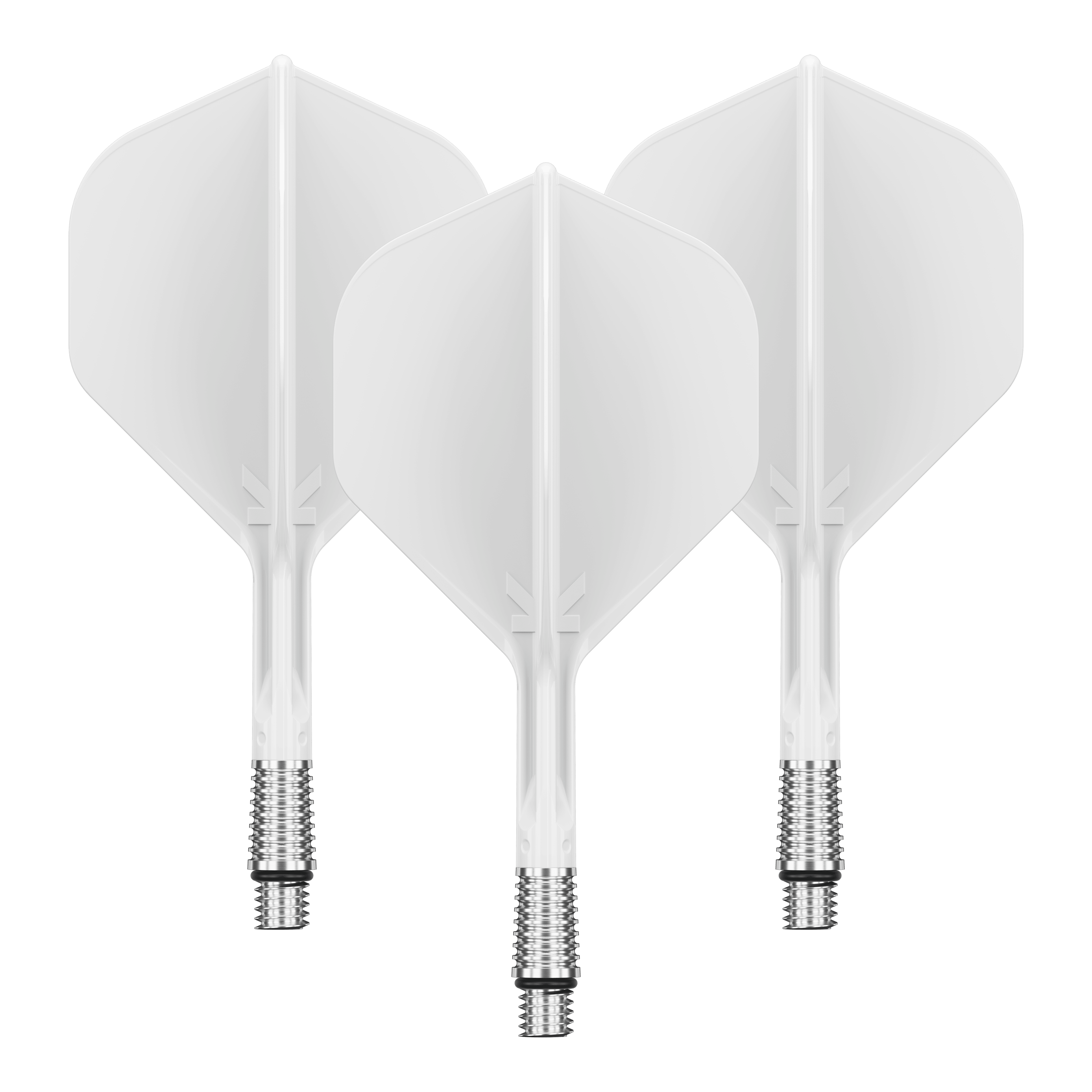 Target K-Shift No2 standaardvluchten - wit Abgebildet ist ein Set mit weißen Dart Flights. Die Flights haben eine geschätzte Länge von 26 mm.