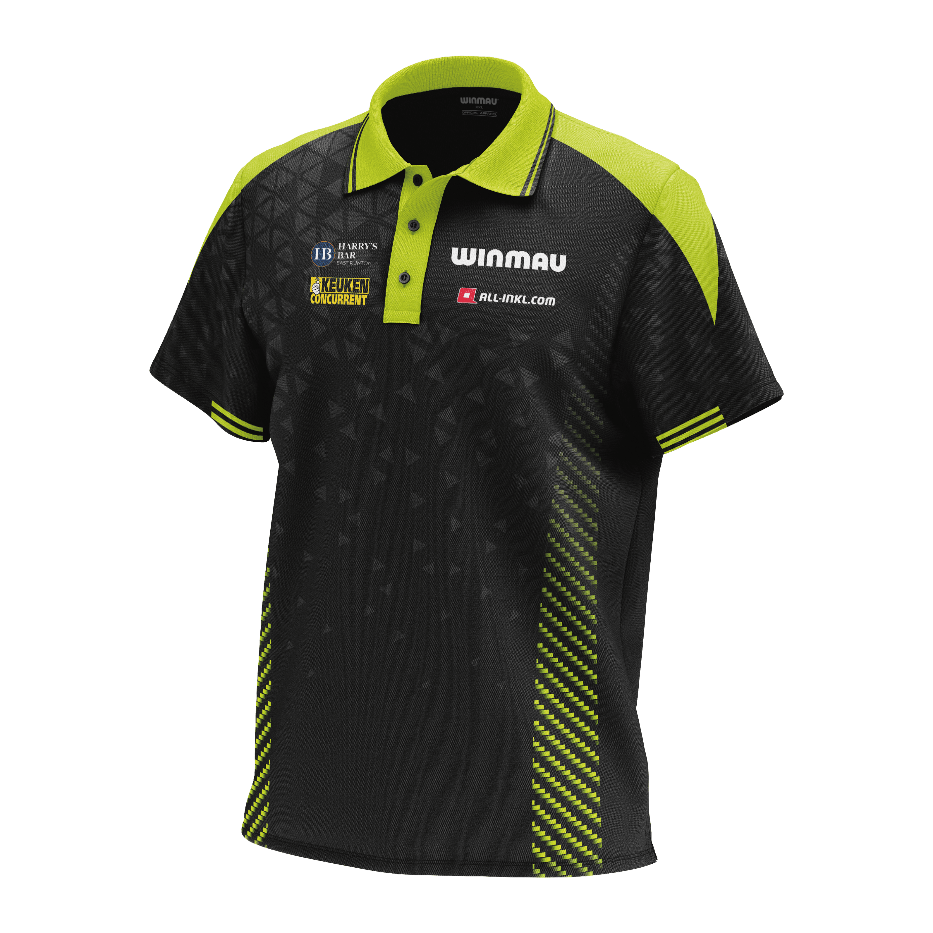 Winmau Michael Van Gerwen Stage poloshirt Das Bild zeigt das Winmau Michael Van Gerwen Stage Poloshirt. Es handelt sich um ein offizielles Poloshirt für Fans von Michael Van Gerwen.