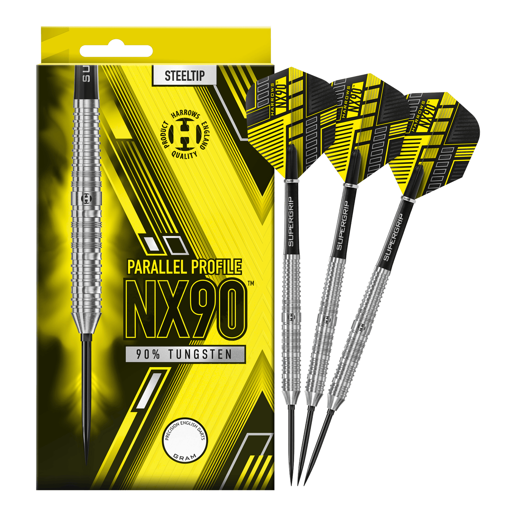 Harrows NX90 Parallel Quick Point Steel Darts Abgebildet sind die Harrows NX90 Parallel Quick Point Steeldarts. Diese Darts sind bekannt für ihre Präzision und ihr paralleles Barrel.