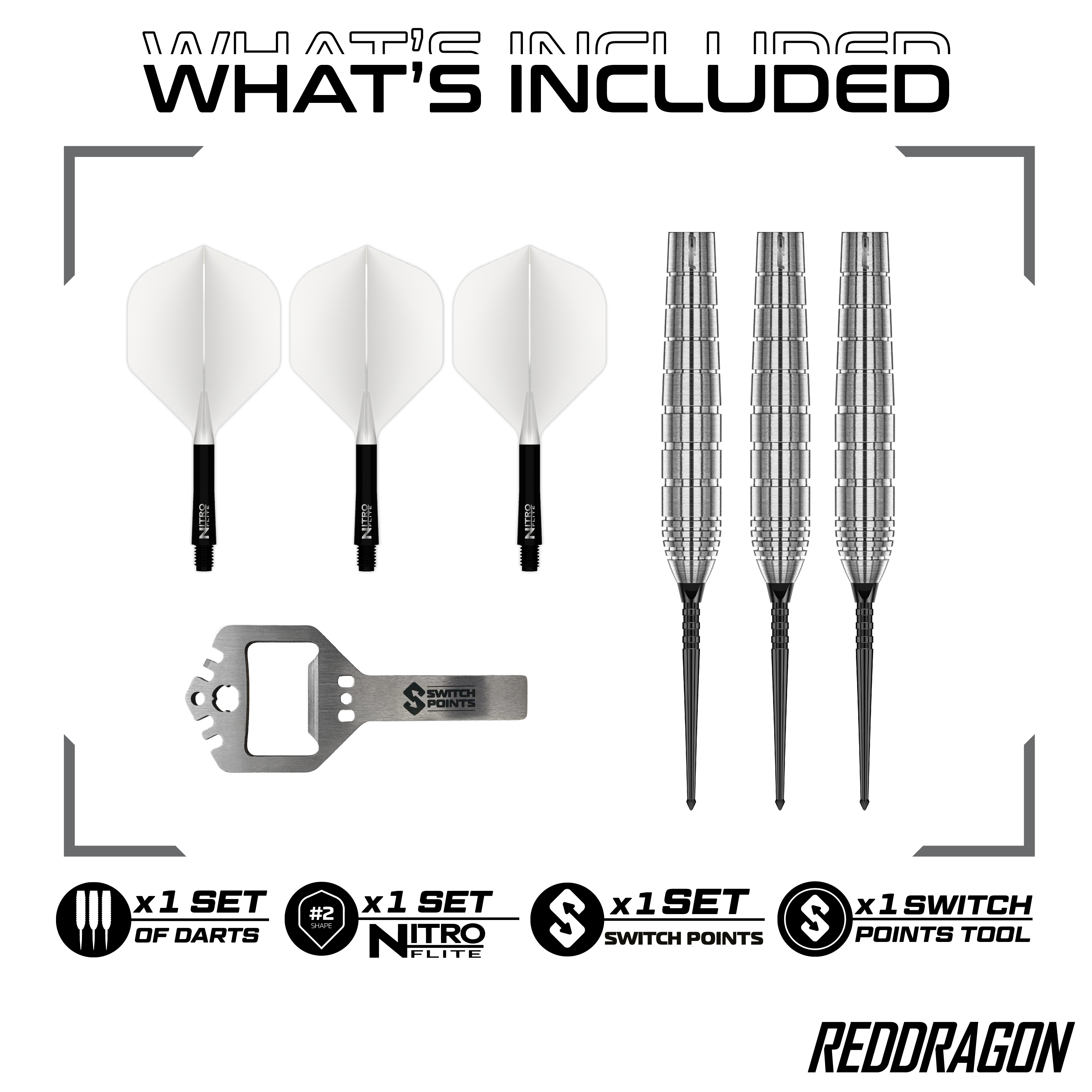 Red Dragon Luke Humphries TX1 Pioneer Switch Point stalen dartpijlen Zu sehen sind die Red Dragon Luke Humphries TX1 Pioneer Switch Point Steeldarts. Das Produkt eignet sich für professionelle Dartspieler.