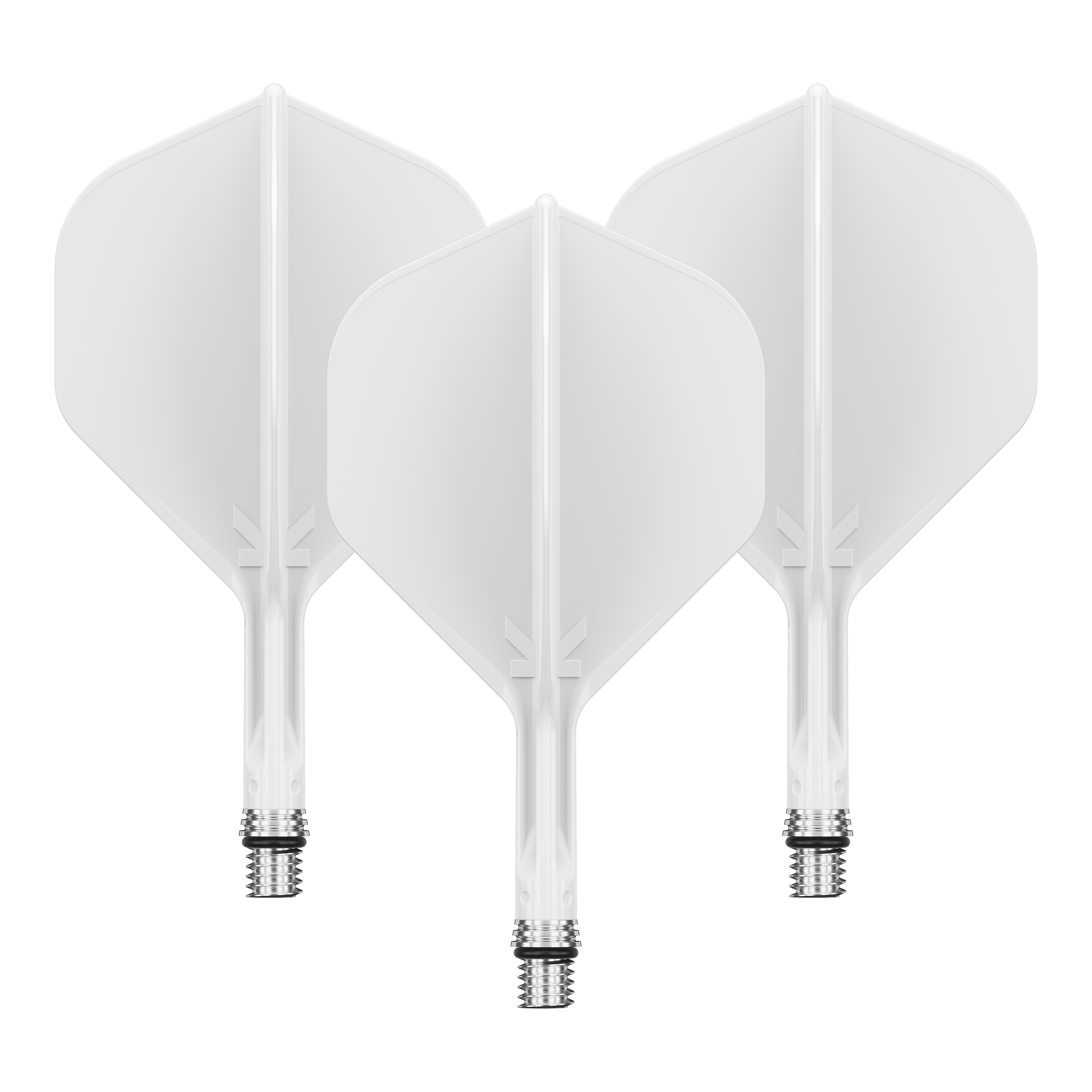 Target K-Shift No2 standaardvluchten - wit Dieses Bild zeigt ein Set aus weißen Dart Flights. Die Flights scheinen die Größe 19 mm zu haben.