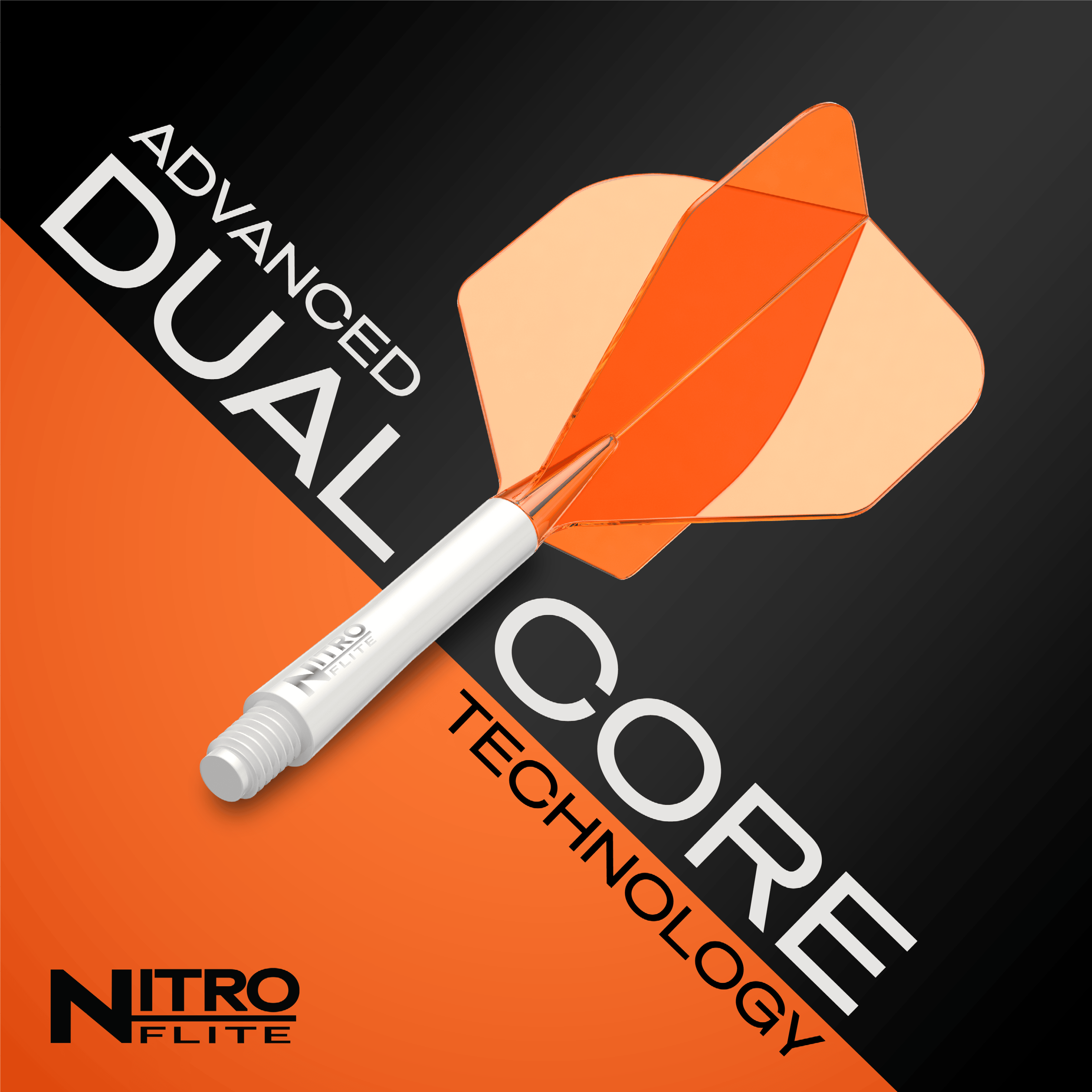 Red Dragon Nitroflite witte schacht oranje flights nr. 2 Gezeigt wird das Produkt Red Dragon Nitroflite White Shaft Orange Flights No2. Es handelt sich um einen weißen Dart-Schaft mit orangefarbenen Flights.