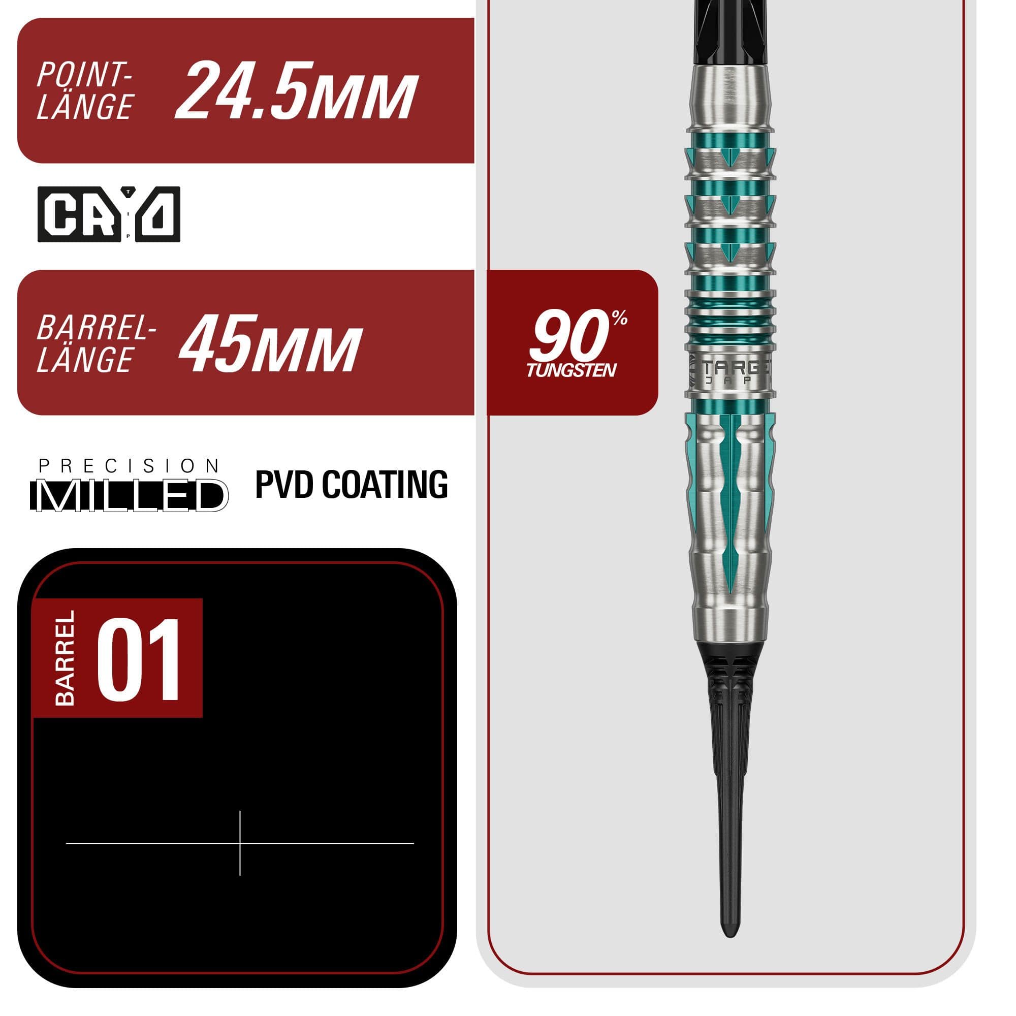 Target Black Marque Pierce Soft Darts - 18,5 g Das Bild zeigt die Target Black Marque Pierce Softdarts mit 18,5g Gewicht. Schwarze Darts für präzises und komfortables Spielen.