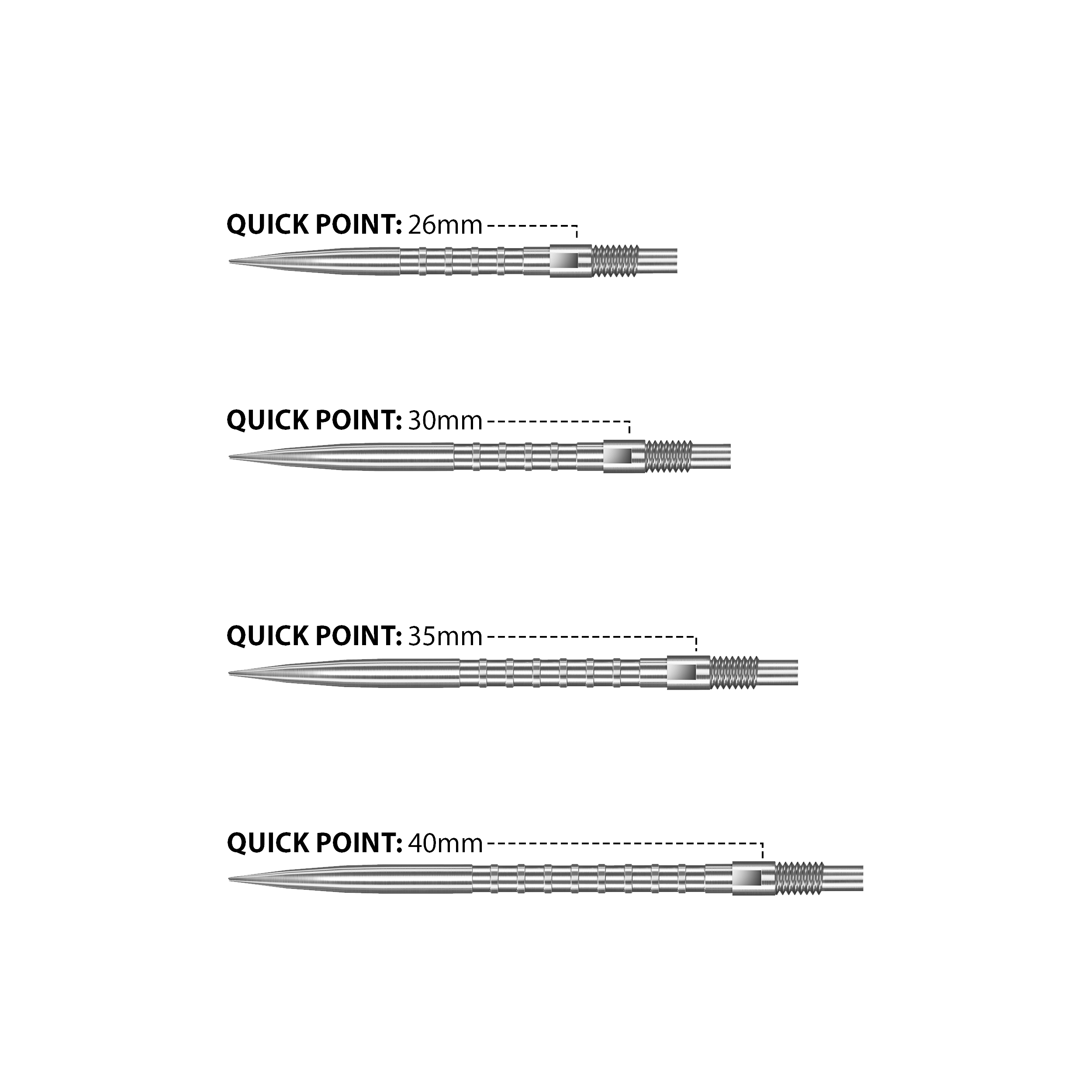 Harrows Quick Point Heavy Metal Dart Tips - Zilver Das Bild zeigt Harrows Quick Point Heavy Metal Dartspitzen in Silber. Diese Dartspitzen bieten eine gute Griffigkeit und Langlebigkeit.