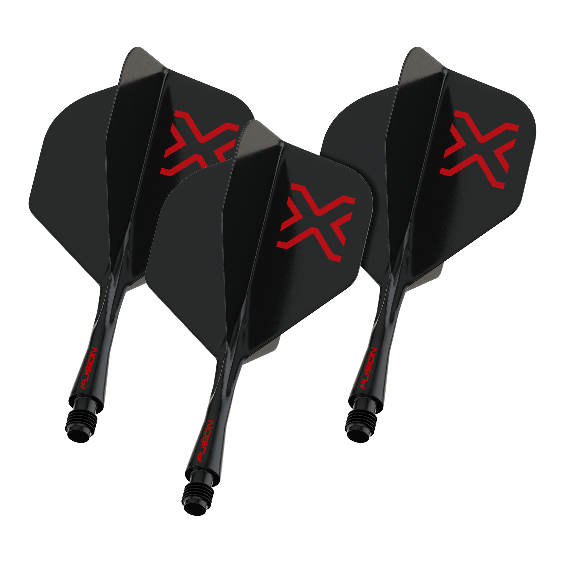 Das Foto zeigt einen Artikel namens 8863_Winmau_Fusion_Blade_X_No2_Standard_Flights_Schwarz_22mm_1Set. Vermutlich handelt es sich um ein Set schwarzer Dart-Flights der Größe 22mm.