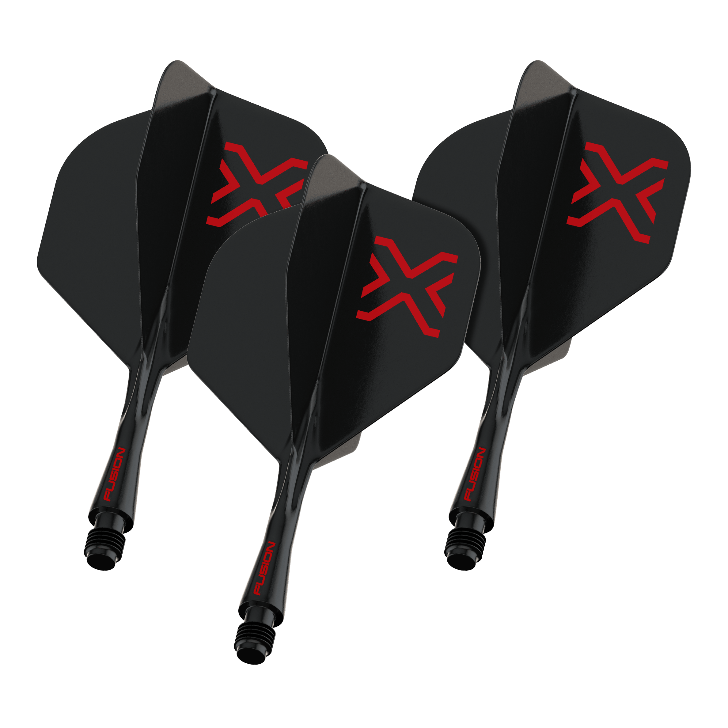 Winmau Fusion Blade X No2 standaard flight shaft systeem - zwart Das Foto zeigt einen Artikel namens 8863_Winmau_Fusion_Blade_X_No2_Standard_Flights_Schwarz_22mm_1Set. Vermutlich handelt es sich um ein Set schwarzer Dart-Flights der Größe 22mm.