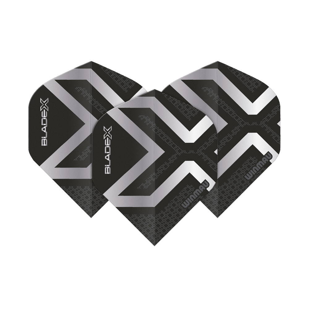 Winmau Prism Delta Blade X Metallic Silver No2 standaard flights Hier sind die Winmau Prism Delta Blade X Metallic Silver No2 Standard Flights abgebildet. Es handelt sich um silberne Dartflights für präzises Darten.