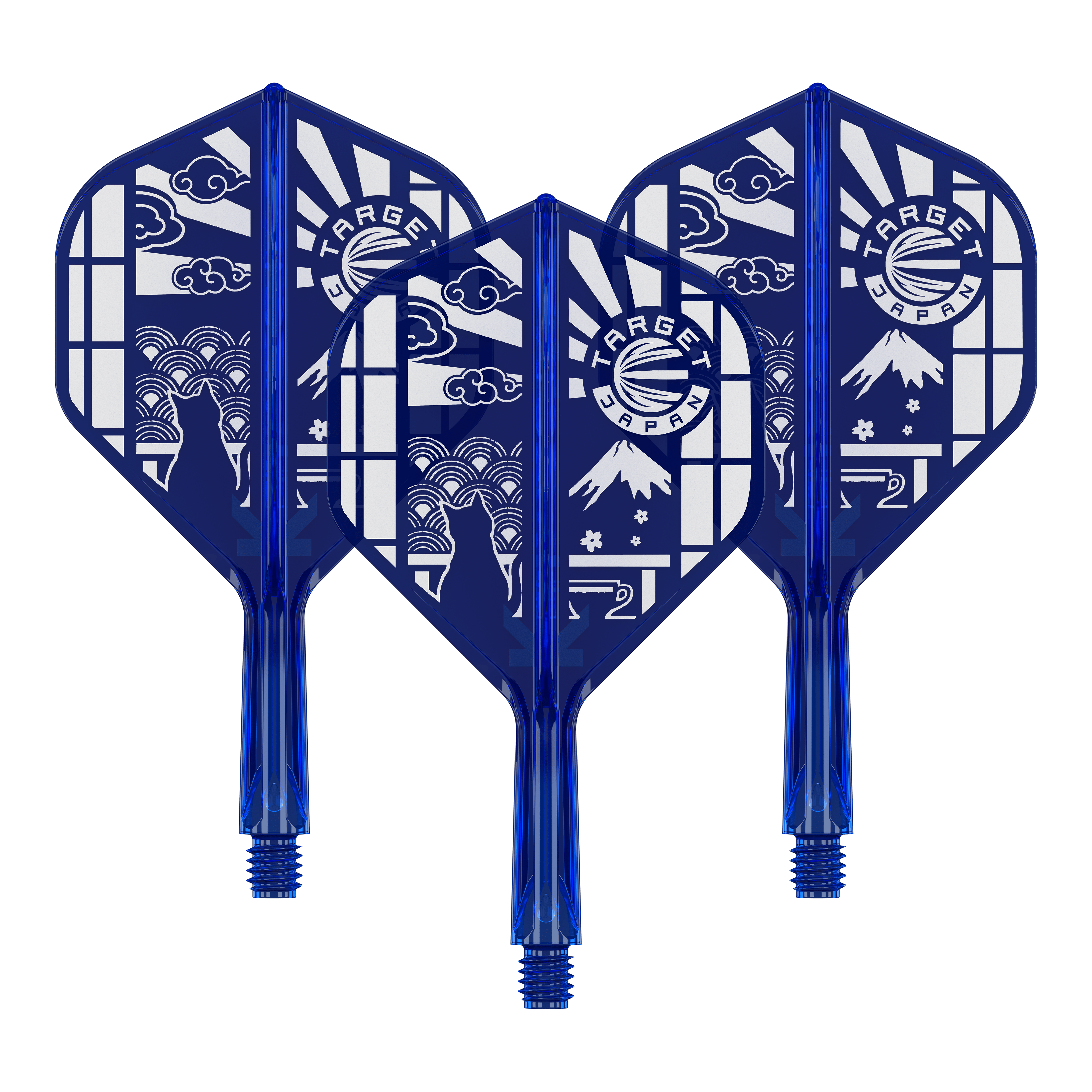 Target Japan K-Flex Blue Limited No2 Standaardvluchten Das Bild zeigt '410291 Target Japan K-Flex Blue Limited No2 Flights 19mm 1Set'. Es handelt sich um ein Set limitierter Flights für Darts in Blau.