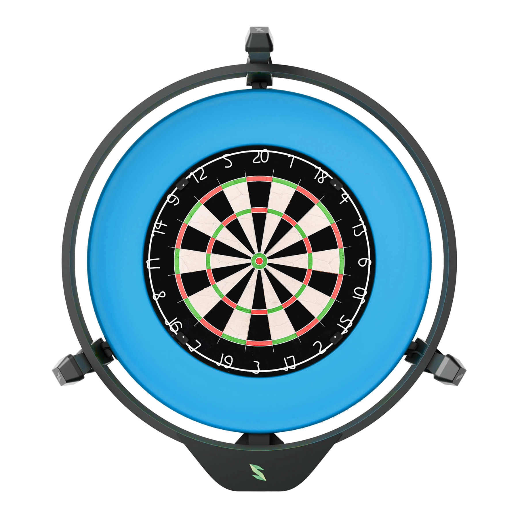Scolia Home 2 FLEX - Elektronisch autoscoringsysteem met verlichtingsring 2026 Dieses Bild zeigt das Produkt "Scolia Home 2 FLEX - Elektronisches Score-System mit Beleuchtungsring". In der Mitte befindet sich eine Dartscheibe, die von einem leuchtenden blauen Ring umgeben ist.
