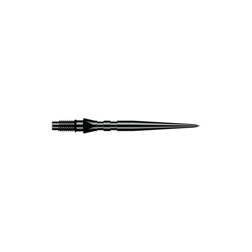 Zu sehen sind schwarze Winmau Switch Point Groove Steeldartspitzen mit einer Länge von 26 mm. Sie werden häufig als Ersatzspitzen für Steeldarts genutzt.