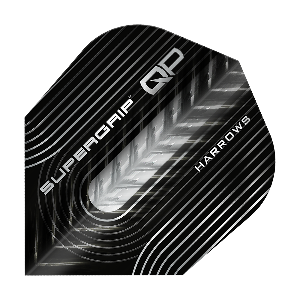 Harrow's Supergrip QP No6-vluchten Das Bild zeigt die Harrows Supergrip QP No6 Flights. Die Flights sind speziell für Präzision und Stabilität entwickelt.