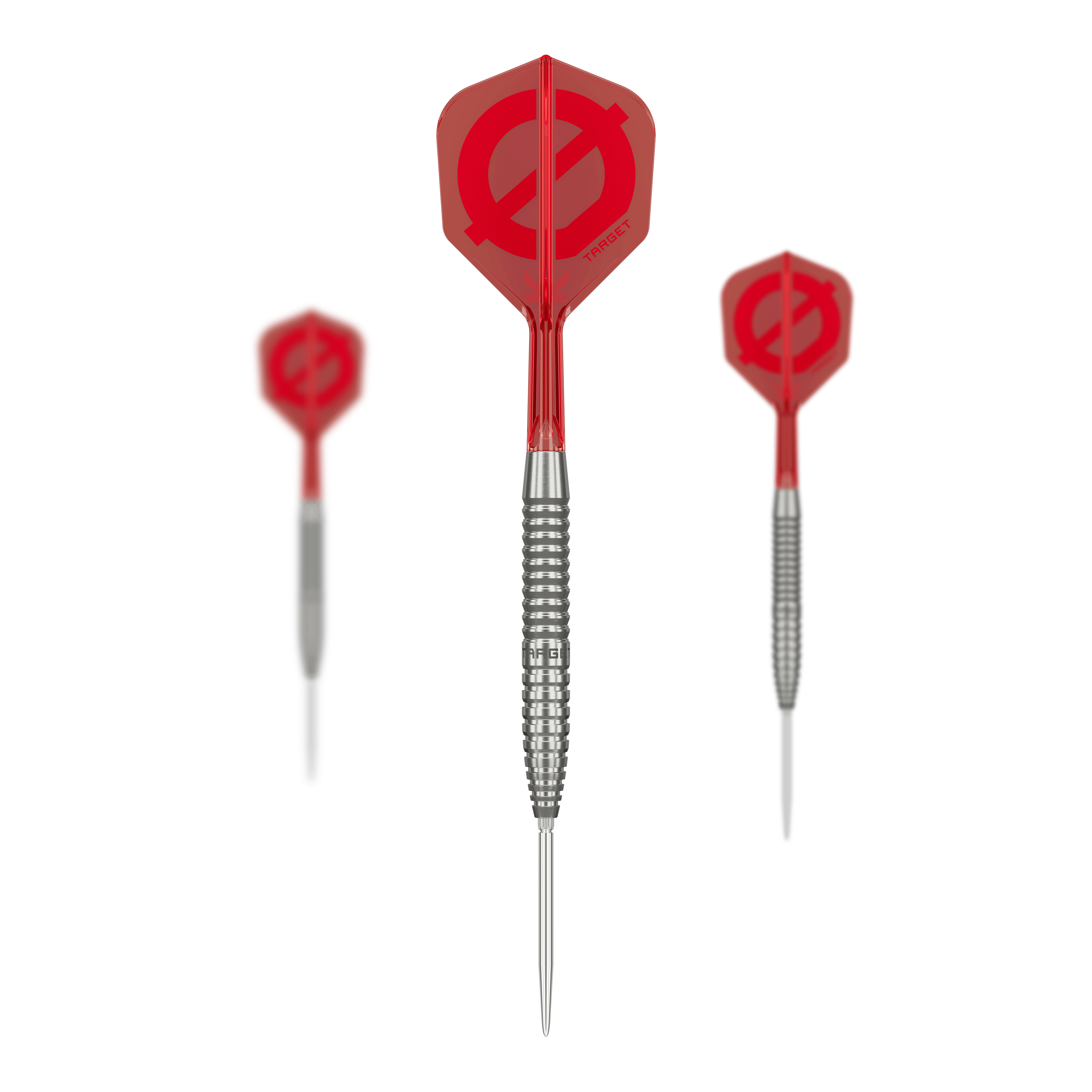 Targetgroep O 02 Swiss Points stalen dartpijlen Das Target Group O 02 Swiss Points Steeldarts Set ist zu sehen. Die Darts sind detailliert abgebildet.