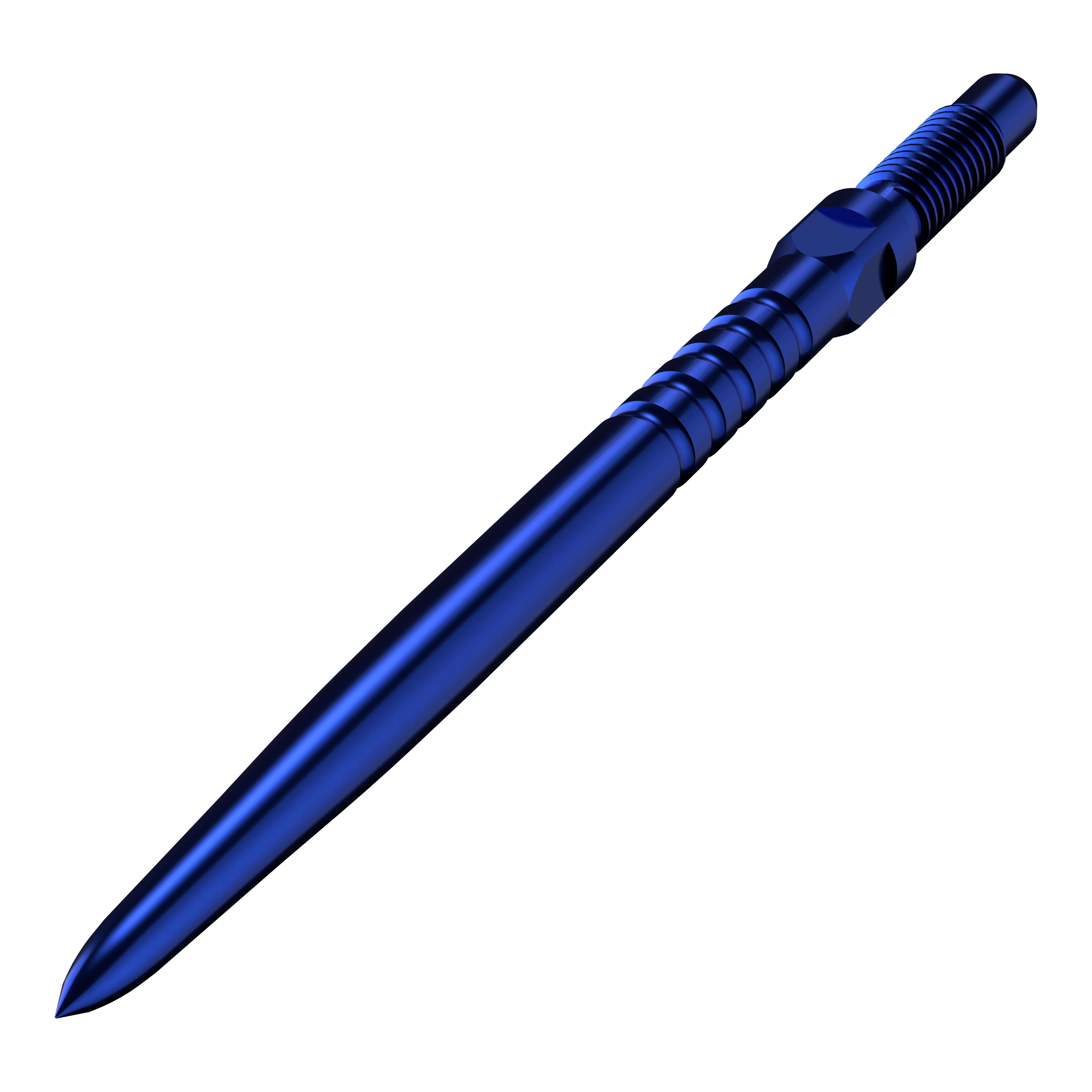 Bulls NL Convertible Point Dart Tips - Ringvormige Grip - Blauw Das Bild zeigt ein Produkt namens BU57713_BullsNL_Convertible_Points_RingedGrip_Blau_32mm_2. Vermutlich ist es ein blauer Dartspitze mit Ringed Grip und 32mm Länge.