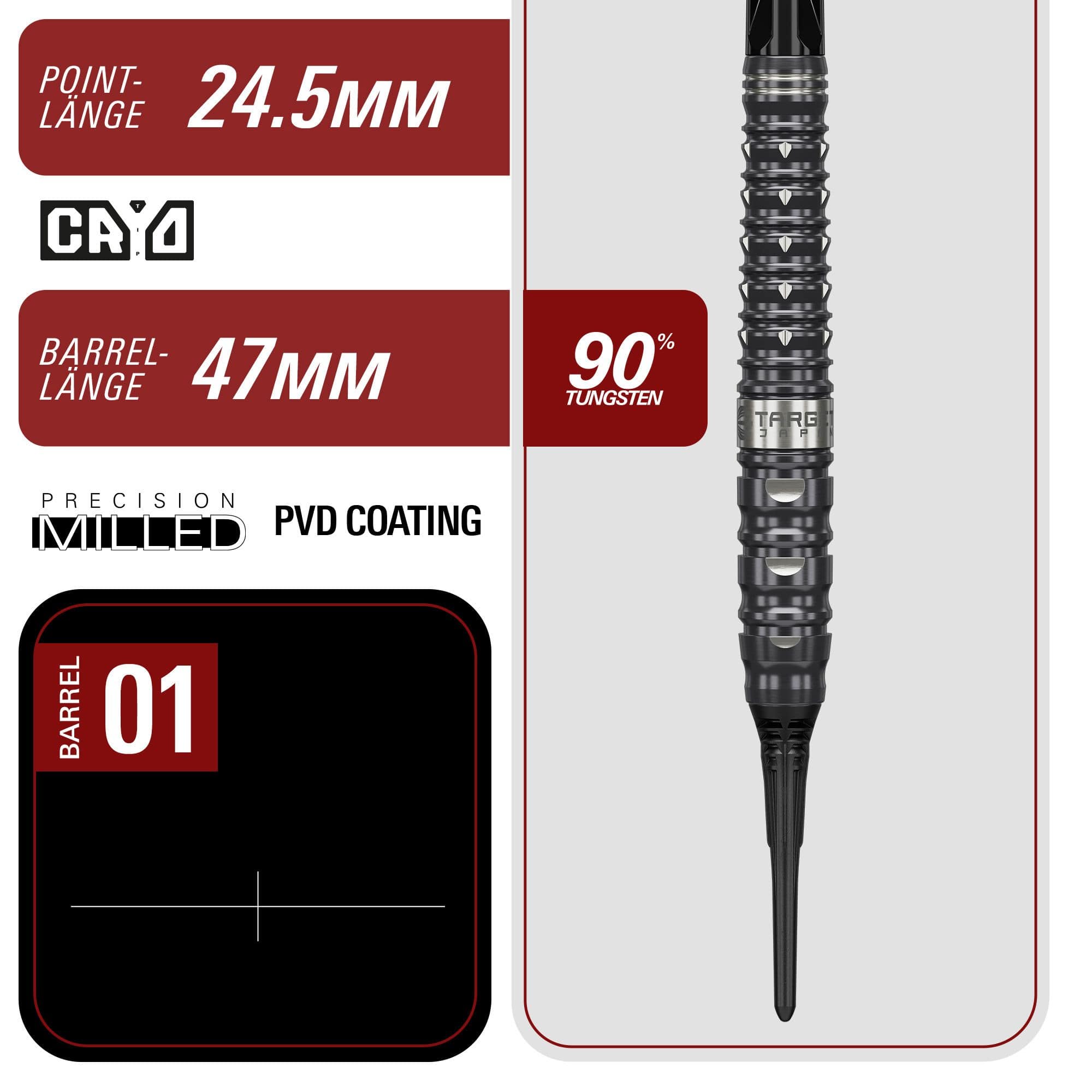 Abgebildet sind die Target Black Marque Eclipse Softdarts mit einem Gewicht von 21g. Die Darts bestechen durch ihr modernes und stilvolles Aussehen.