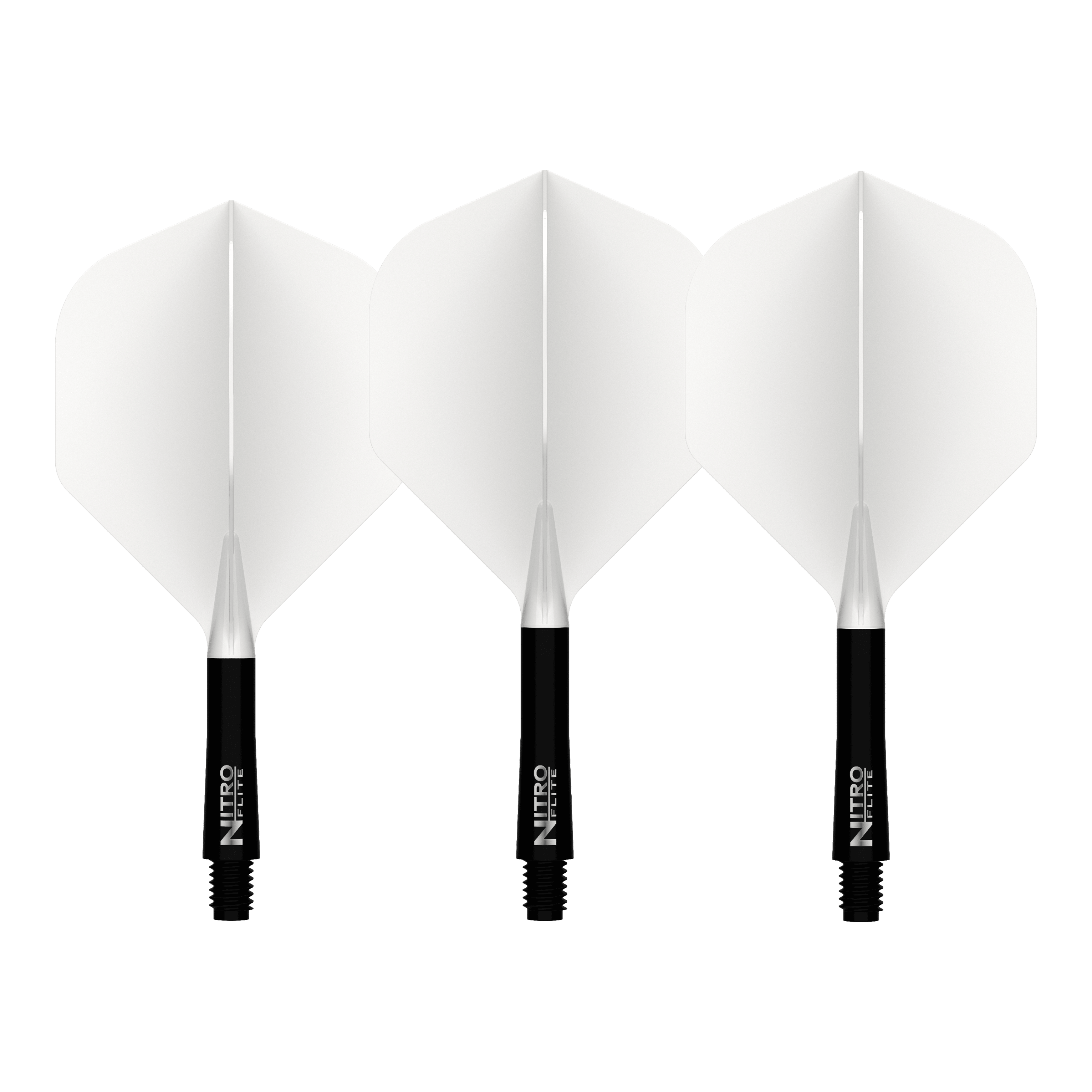 Red Dragon Nitroflite zwarte schacht witte flights nr. 2 Abgebildet ist der Red Dragon Nitroflite Black Shaft White Flights No2. Es handelt sich um einen Dart-Schaft in Schwarz mit weißen Flights.