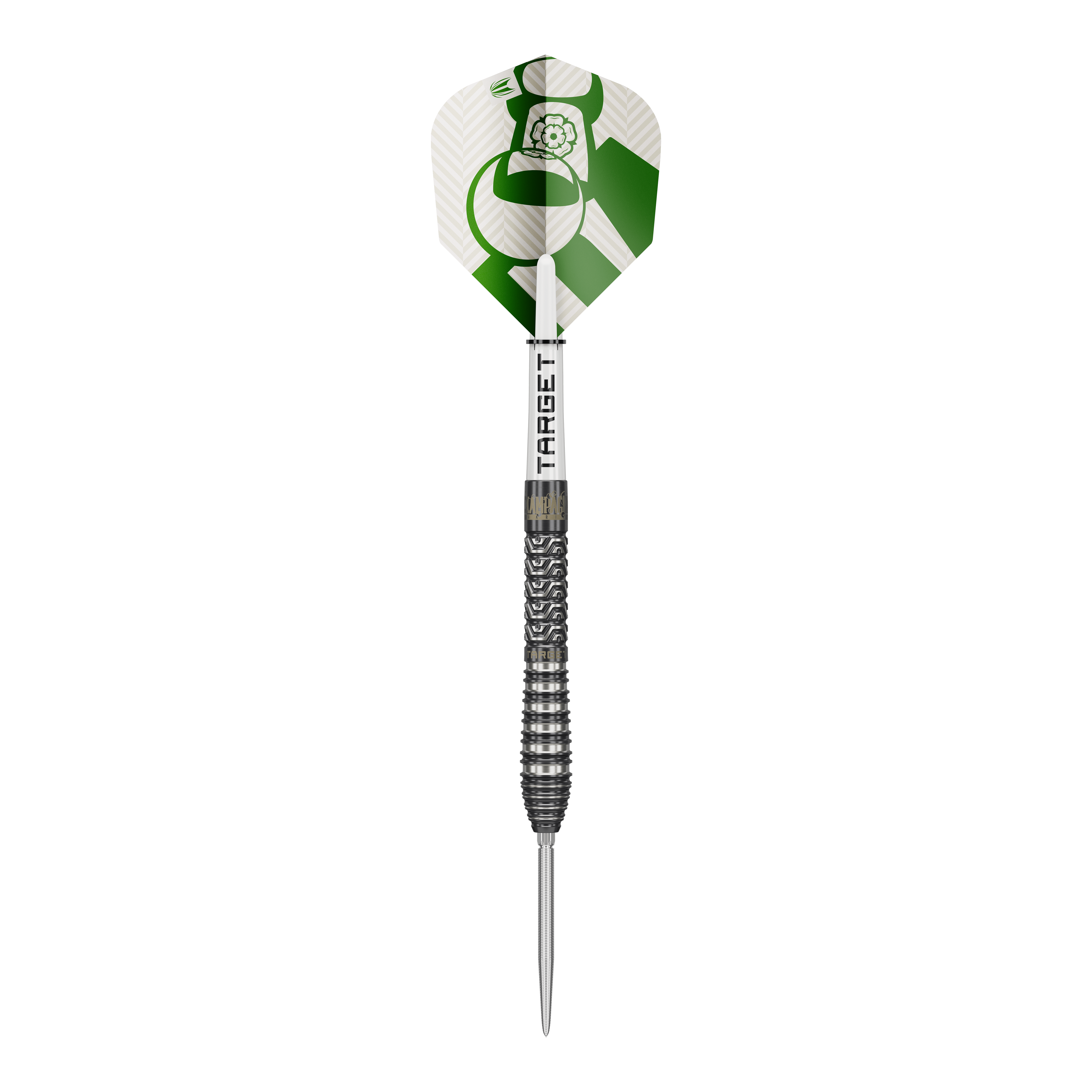 Target Charlie Manby Swiss Points stalen dartpijlen Zu sehen ist Target Charlie Manby Swiss Points Steeldarts. Das Bild präsentiert einen einzelnen Dart aus dem Set.