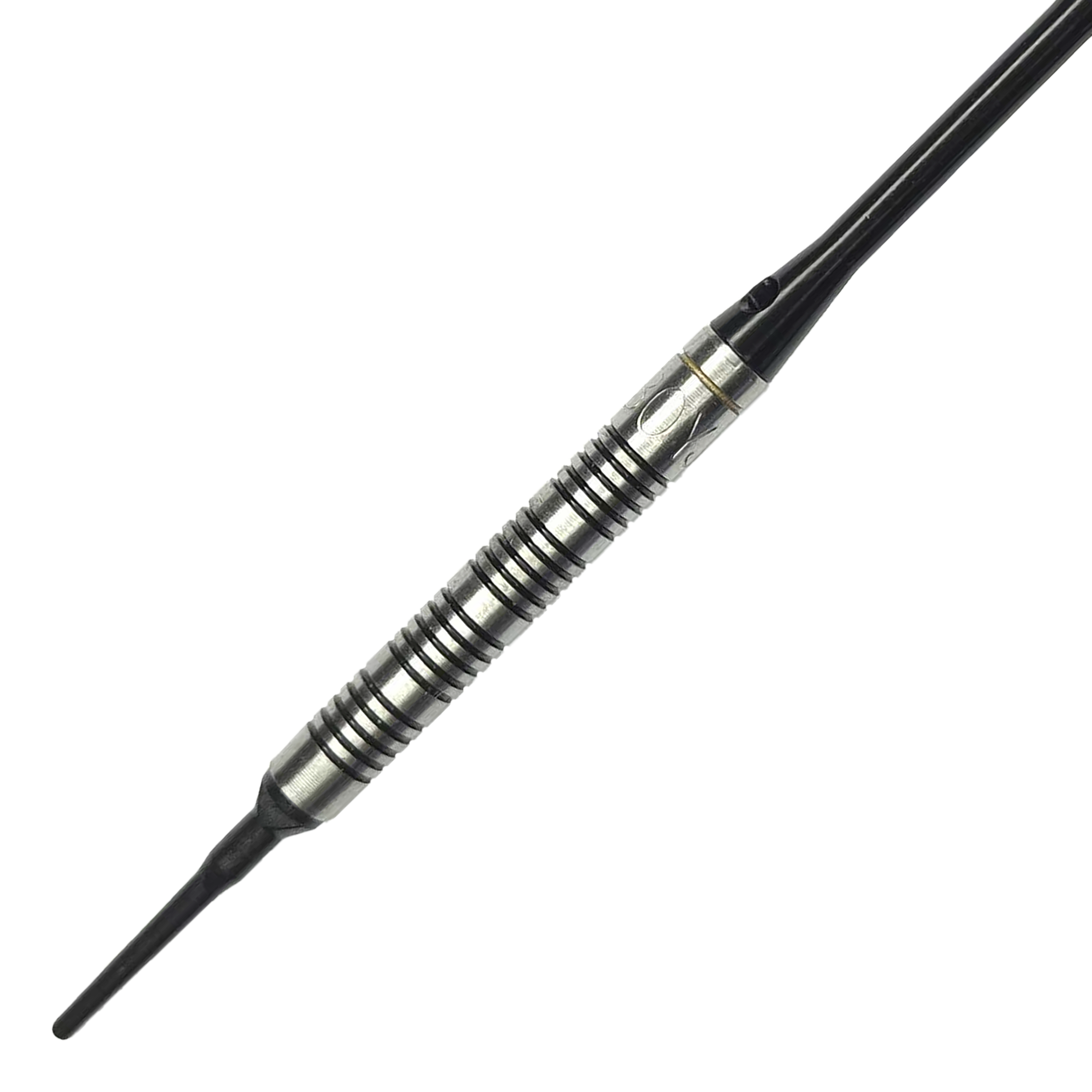 McDart 85 Wolfraam V17 Softdarts - 16,5 g Das Bild zeigt einen McDart 85er Tungsten V17 Softdart mit einem Gewicht von 16,5g. Der Dart hat ein silber-schwarzes, griffiges Barrel und eine schwarze Spitze.
