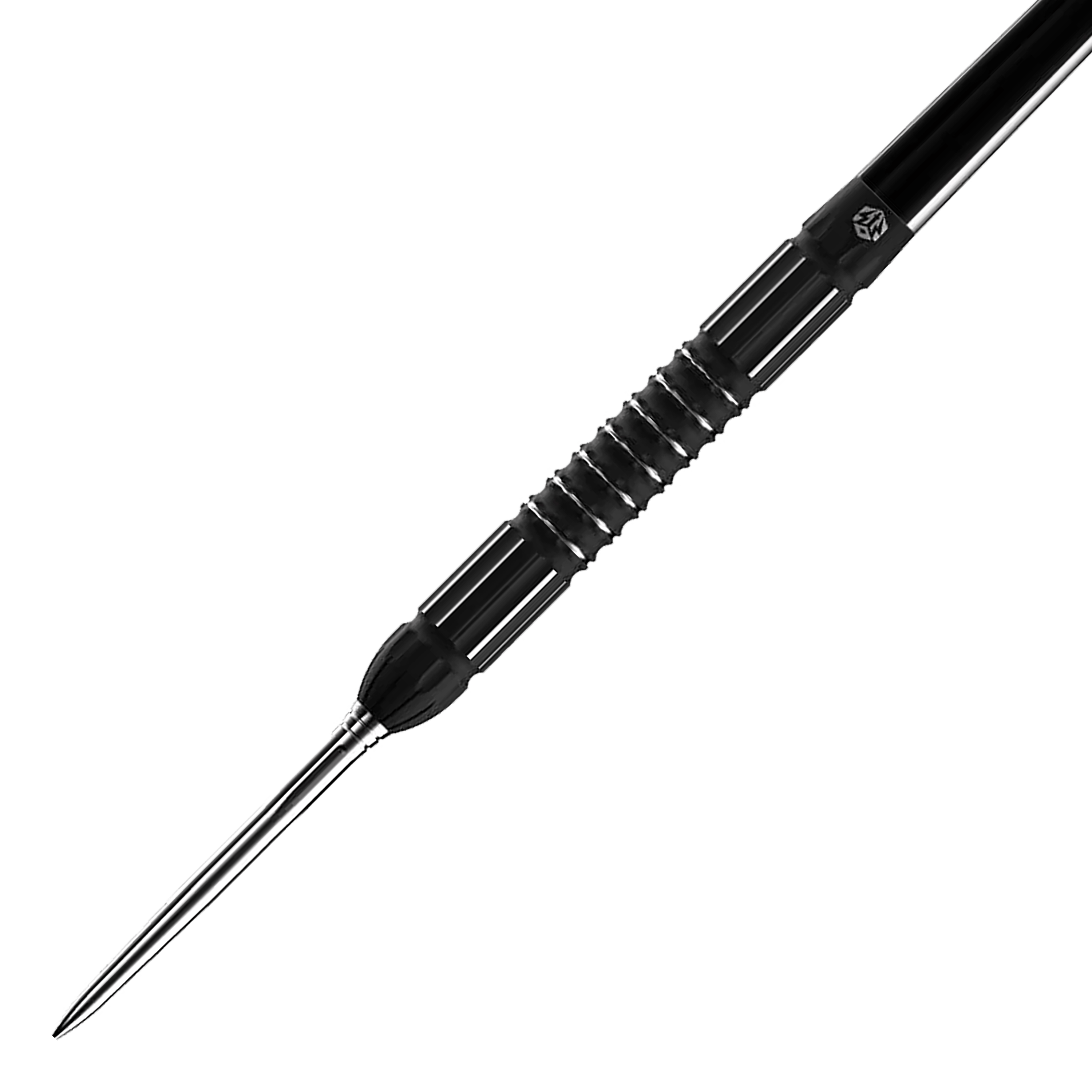 Caliburn Sword S2 Steeldarts Das Bild zeigt den Caliburn Sword S2 Steeldart. Der Dartpfeil hat ein schwarzes, geriffeltes Griffstück und eine silberne Spitze.