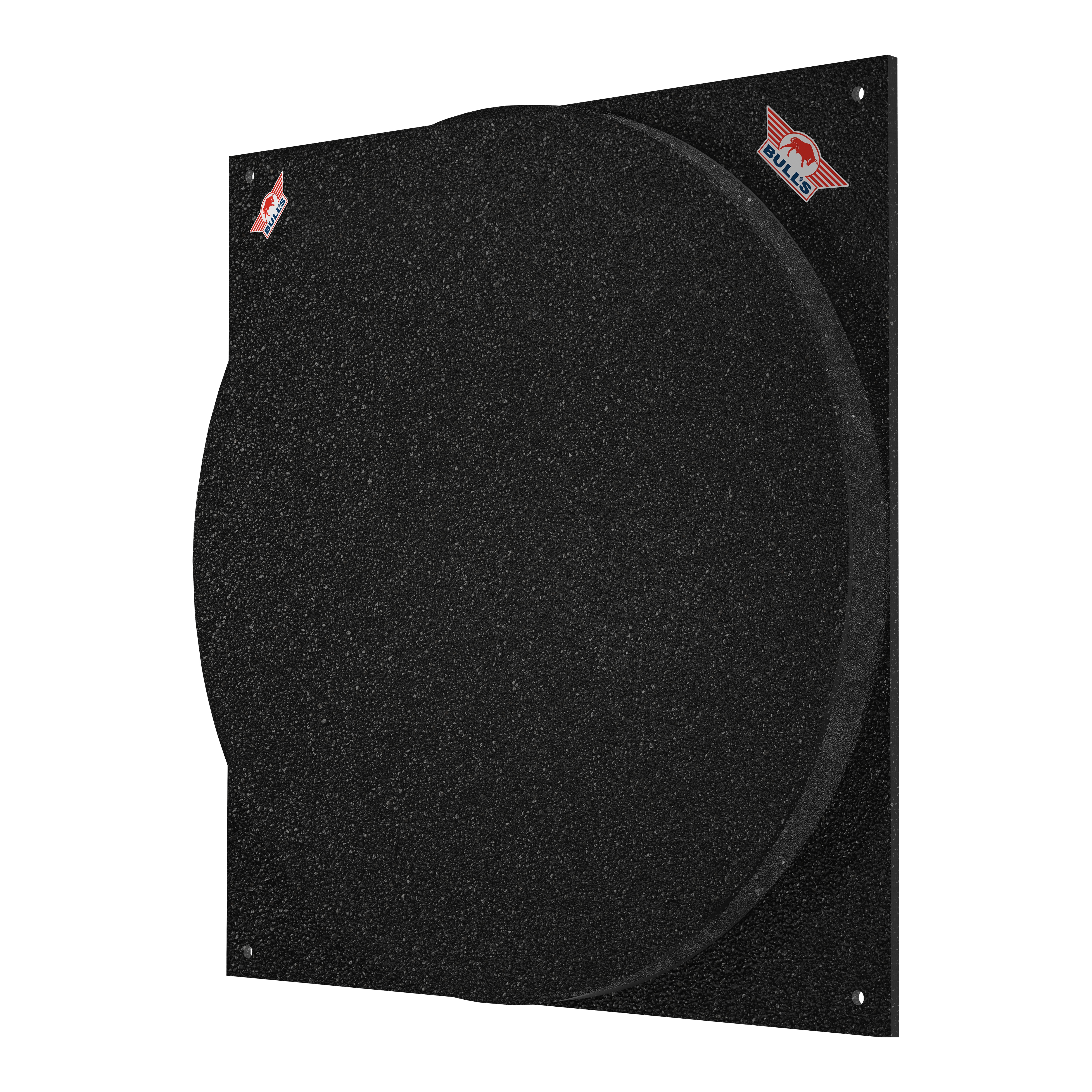 Bulls NL Dartbord Silencer Das Bild zeigt das Produkt "Bulls NL Dartboard Silencer". Es handelt sich um eine schwarze Schallschutzmatte für eine Dartscheibe.