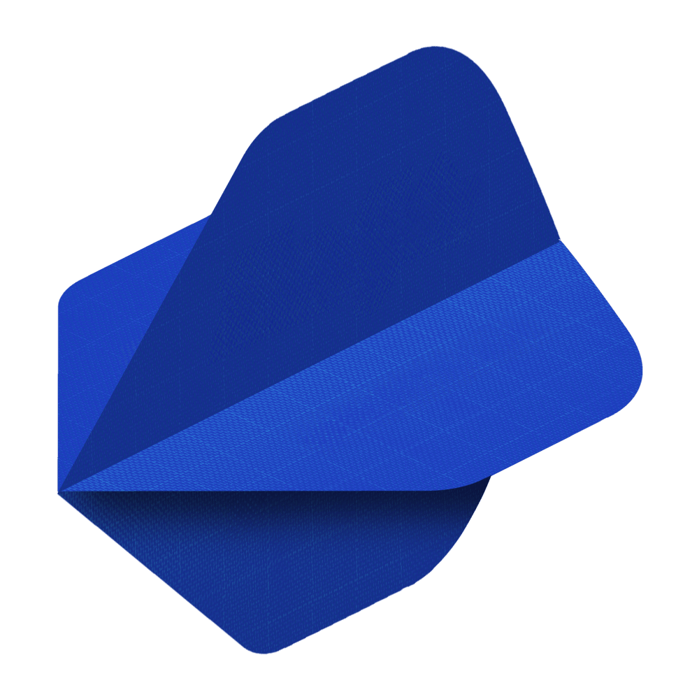 Nylon stoffen flights - Standaard - BLAUW Das Bild zeigt ein blaues Nylon-Stoff Flight für Dartpfeile. Das Flight hat eine glatte Oberfläche und abgerundete Ecken.