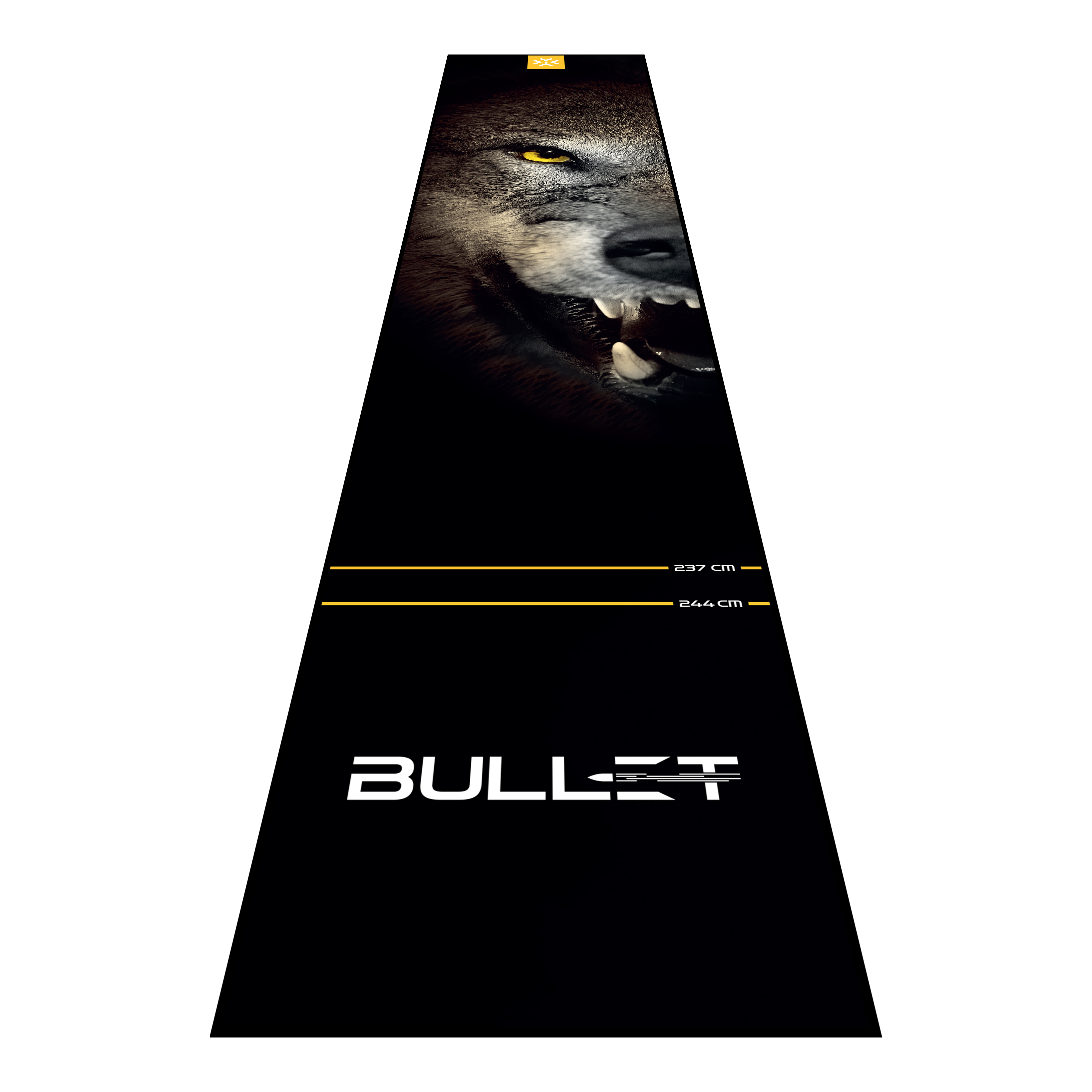 Bullet Fang Dartmat Abgebildet ist die Bullet Fang Dartmatte. Die Matte sorgt für einen sicheren Stand und schützt den Boden beim Dartspielen.