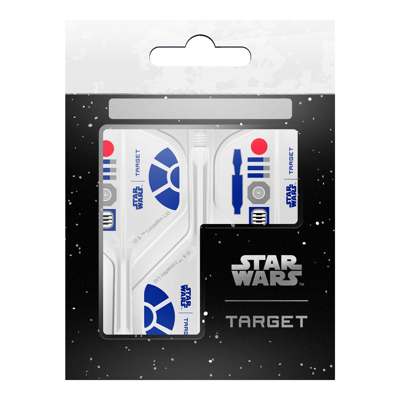 Target Star Wars K-Flex R2D2 No2 Standaardvluchten Target Star Wars K-Flex R2D2 No2 Standard Flights werden dargestellt. Diese Dartflights haben ein Star Wars Design mit R2D2 als Motiv.