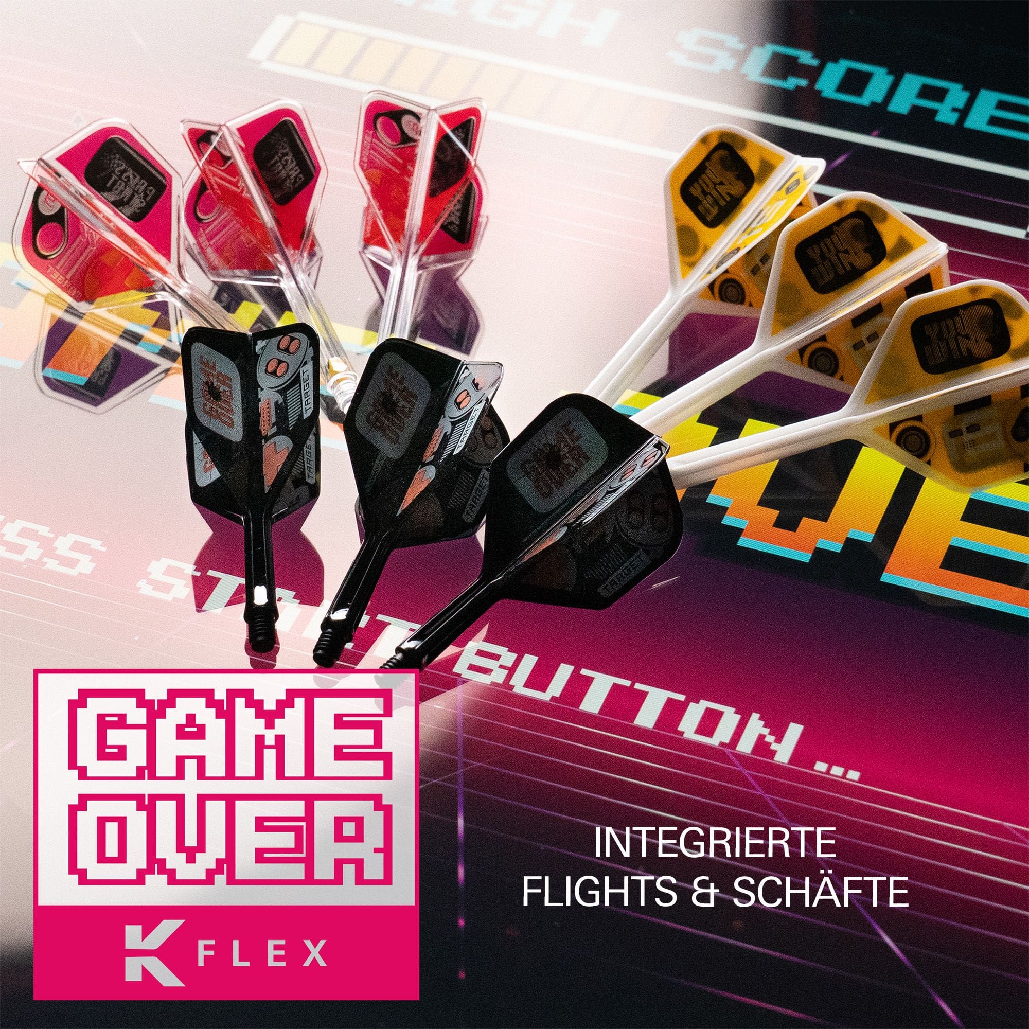 Target K-Flex Game Over No2 standaard flights Das Bild zeigt die Target K-Flex Game Over No2 Standard Flights. Die Flights sind ideal für den Dartsport.
