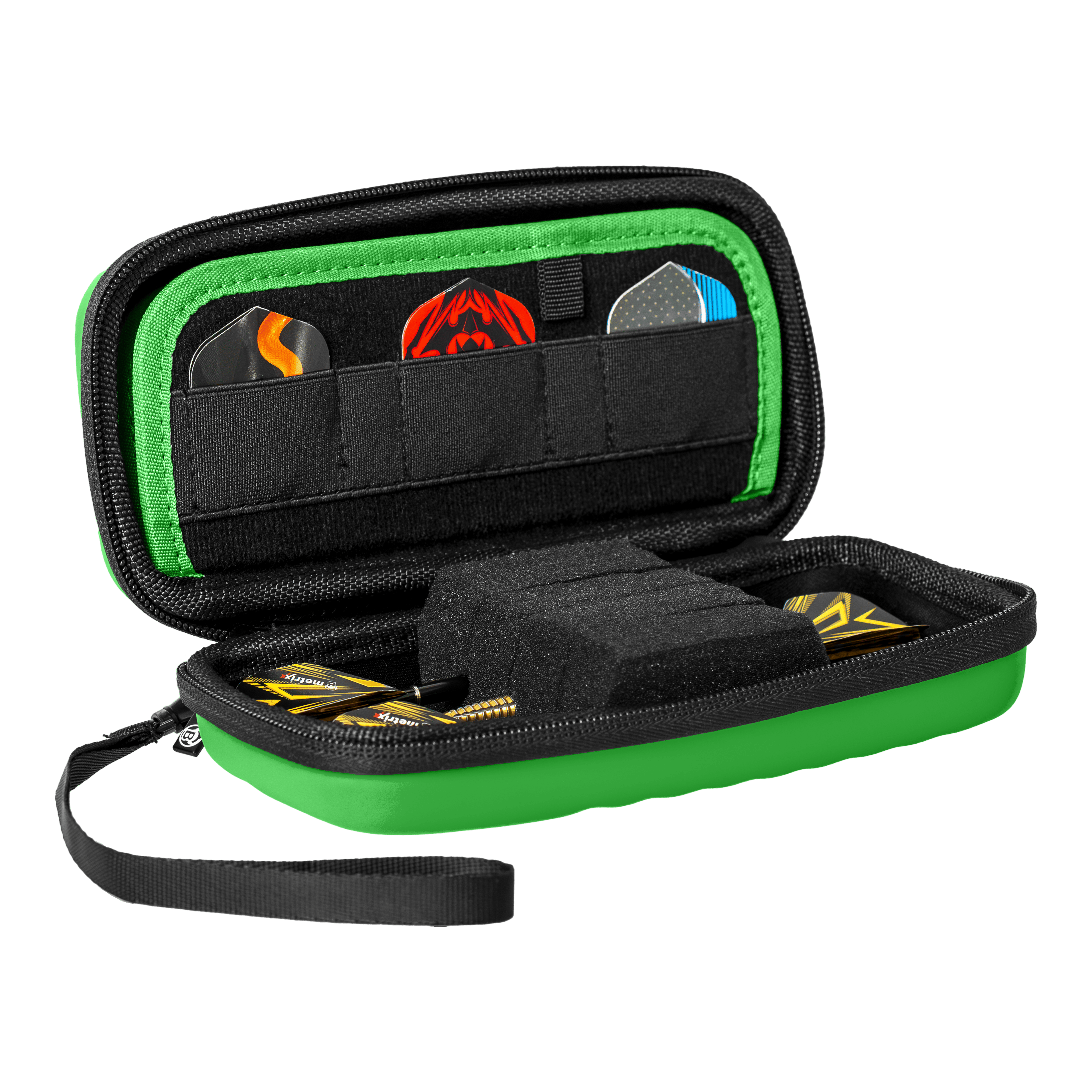 Das Bild zeigt das Produkt Bulls Orbis S Dartcase in Grün. Es handelt sich um ein kompaktes Dartcase zur Aufbewahrung von Dart-Zubehör.