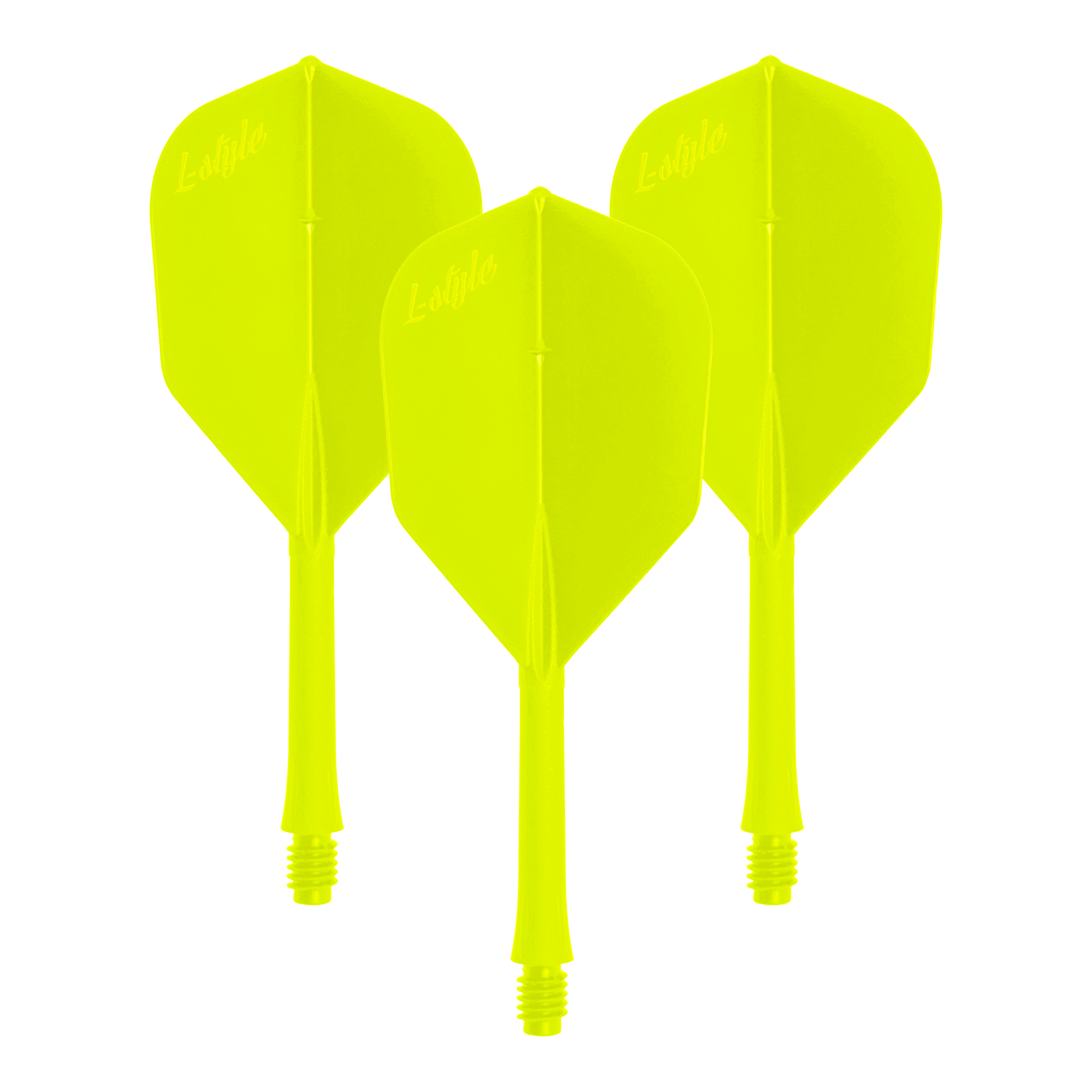Dieses Bild präsentiert einen Dart-Flug in Neon-Gelb. Gezeigt wird der Artikel 'LSF-906_L-Style_BarFlight_NeonGelb_1Set'.
