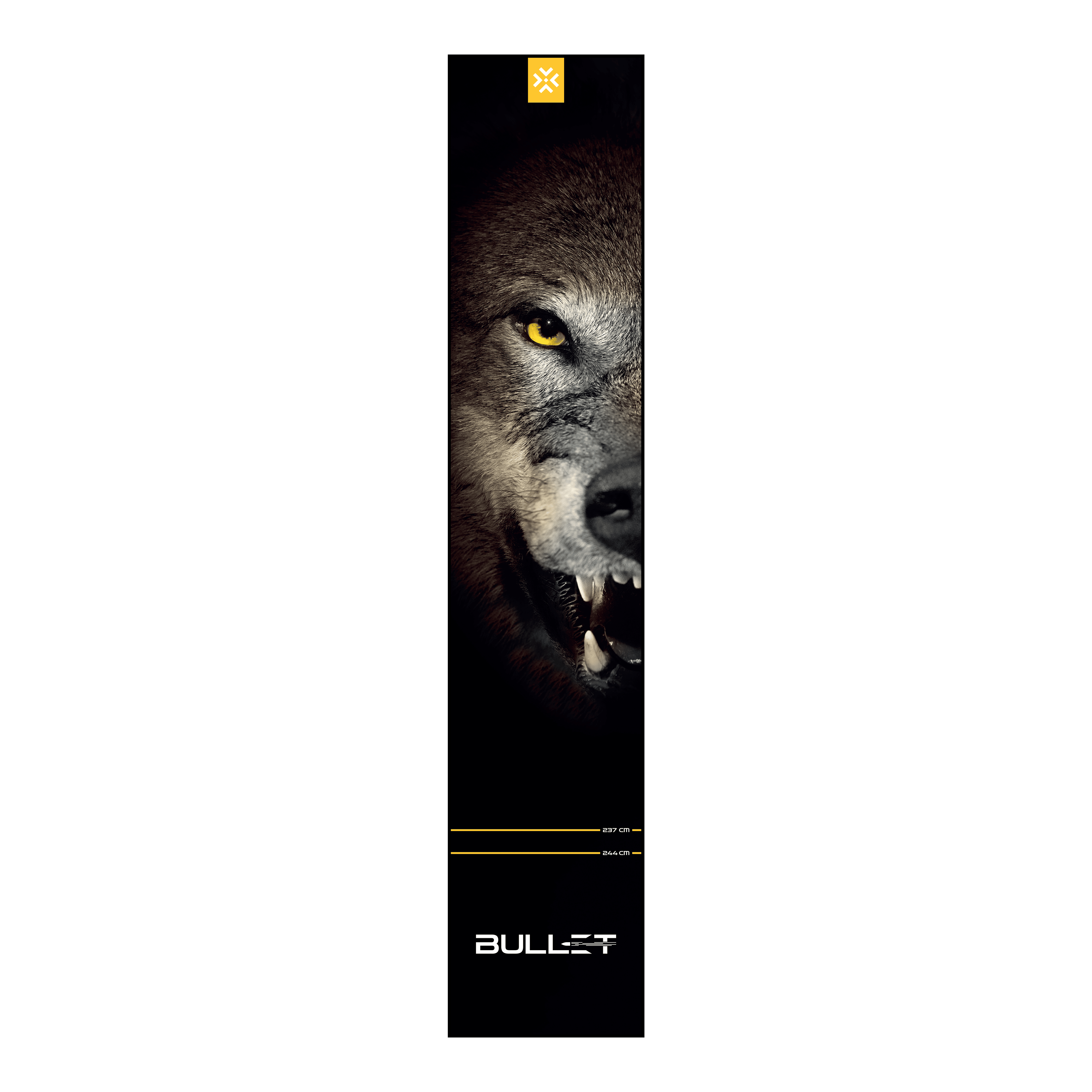 Bullet Fang Dartmat Auf dem Foto ist die Bullet Fang Dartmatte zu sehen. Sie ist ideal, um den Wurfbereich beim Darts zu markieren und zu schützen.