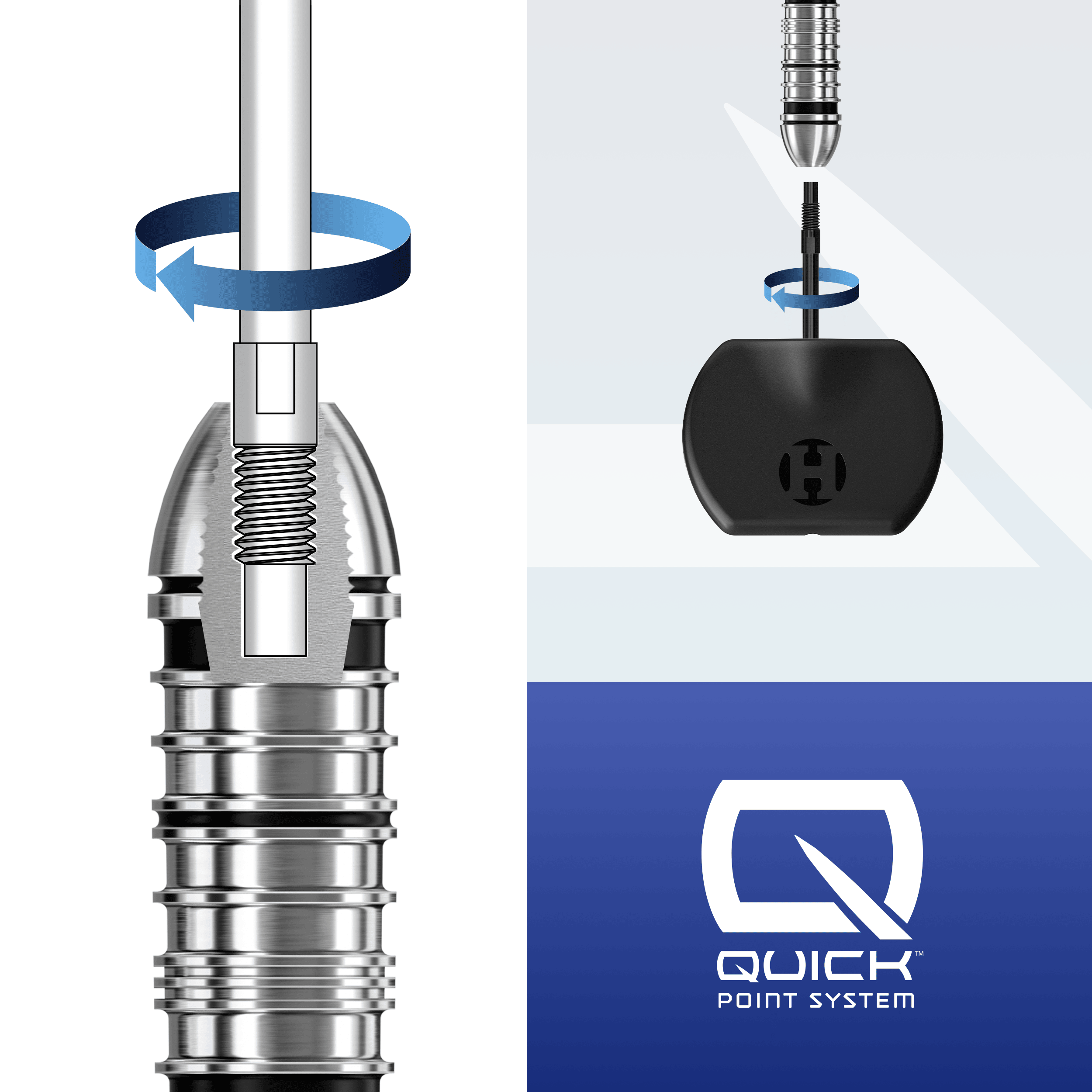Abgebildet sind die Harrows Quick Point Dartspitzen in Silber. Sie eignen sich für den schnellen Austausch an Darts.