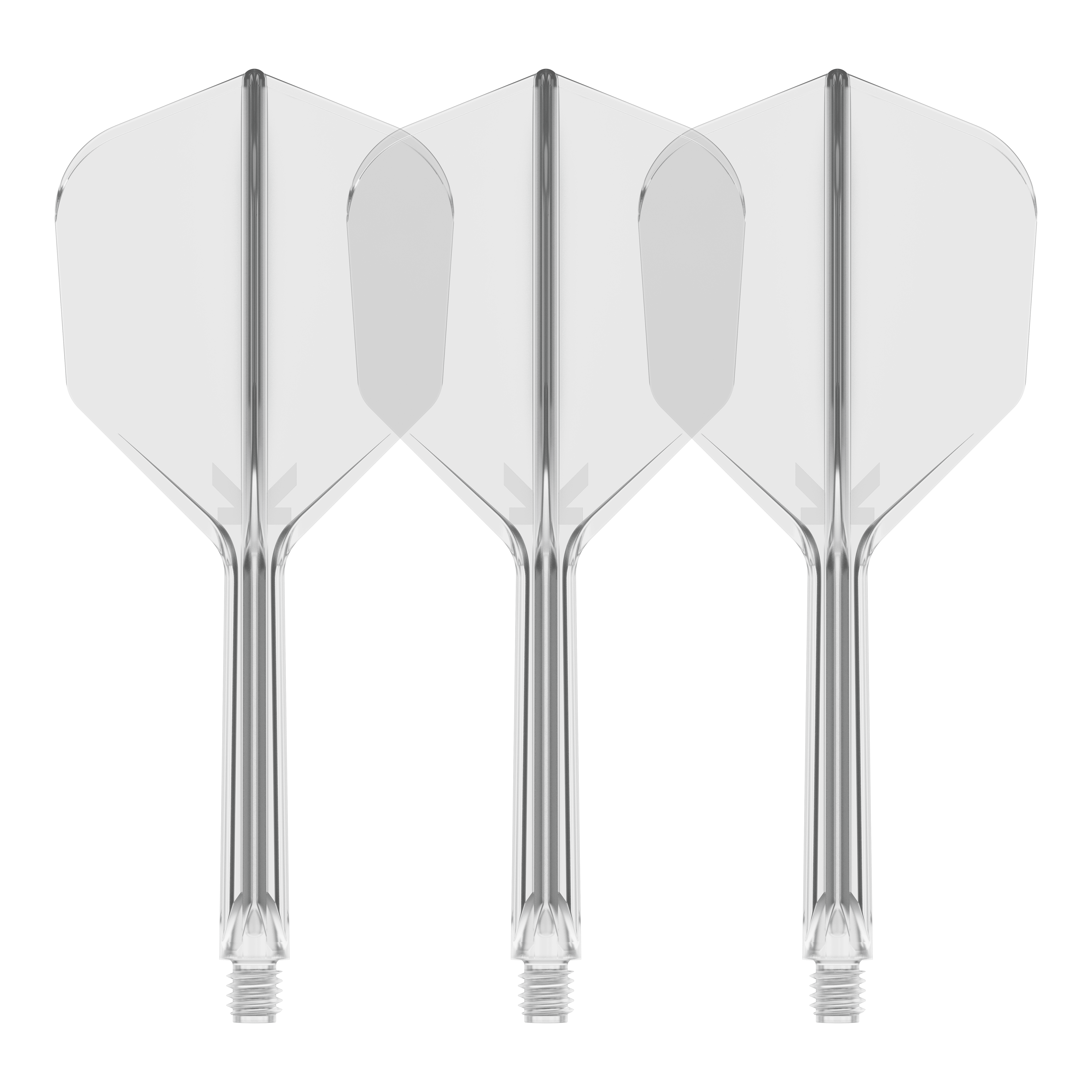 Target K-Flex No6 Vluchtsysteem - Helder Es ist ein Flight-System abgebildet, vermutlich das Target K-Flex No6 Clear mit 33 mm Länge. Das Bild zeigt ein transparentes Dart-Zubehör.