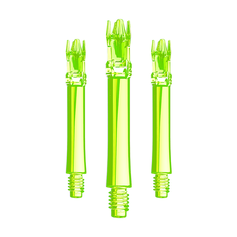 L-Style L-System vervangingsschachten - Neongeel Ein Set aus neongelben Ersatzshafts ist im Bild. Mehrere Shafts sind geordnet angeordnet.