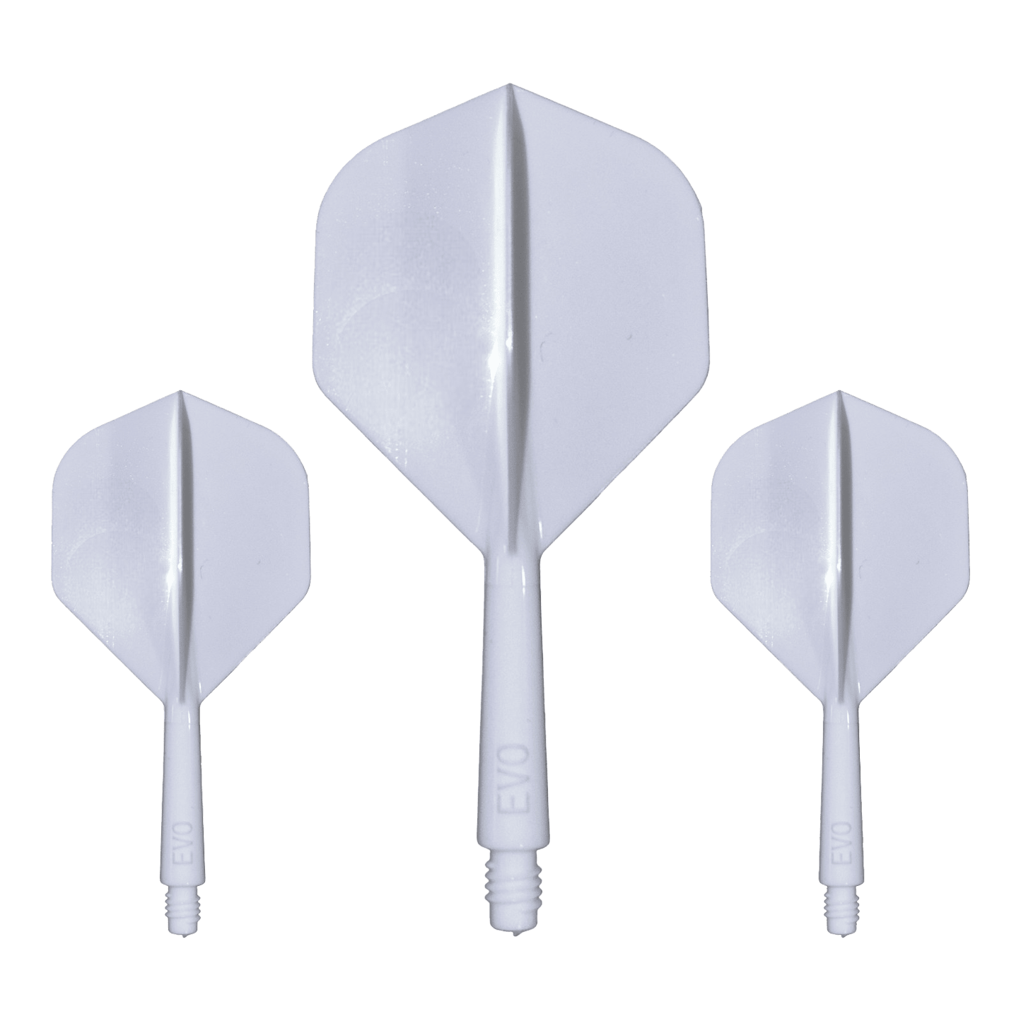 Evolution EVO1 Flight Shaft System - Wit Hier ist das Evolution EVO1 Flight-Shaft-System in Weiß abgebildet. Dieses Produkt ist für den Einsatz im Dartsport bestimmt.