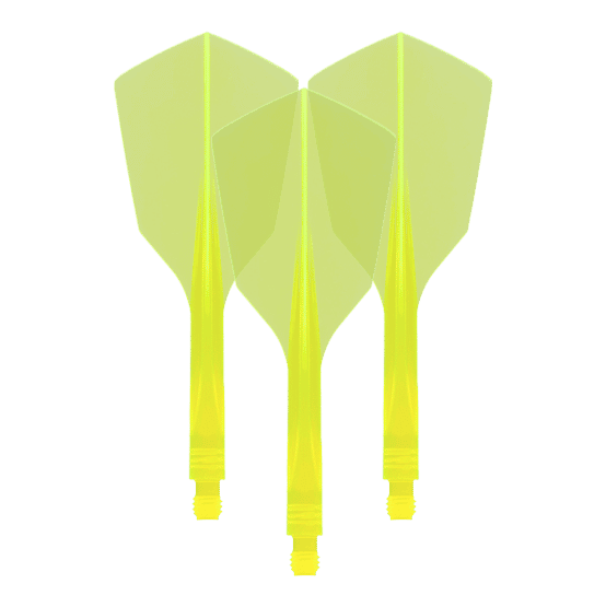 Condor Ax 120 Flight System Neon Geel - Smal Das Bild zeigt drei neon-gelbe Dartflights mit schmaler Form. Es handelt sich um das Produkt „Condor Axe 120 Flight-System Neon Yellow - Narrow“.