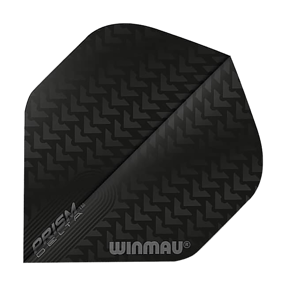 6915-200_Winmau_Prism_Delta_6915-200_Standard_Flights_1yiCb90c4W5Rks Das Bild zeigt ein Winmau Prism Delta 6915.200 Standard Flight für Dartpfeile. Das Flight ist schwarz mit einem dezenten Muster und den Aufdrucken "Prism Delta" und "Winmau".