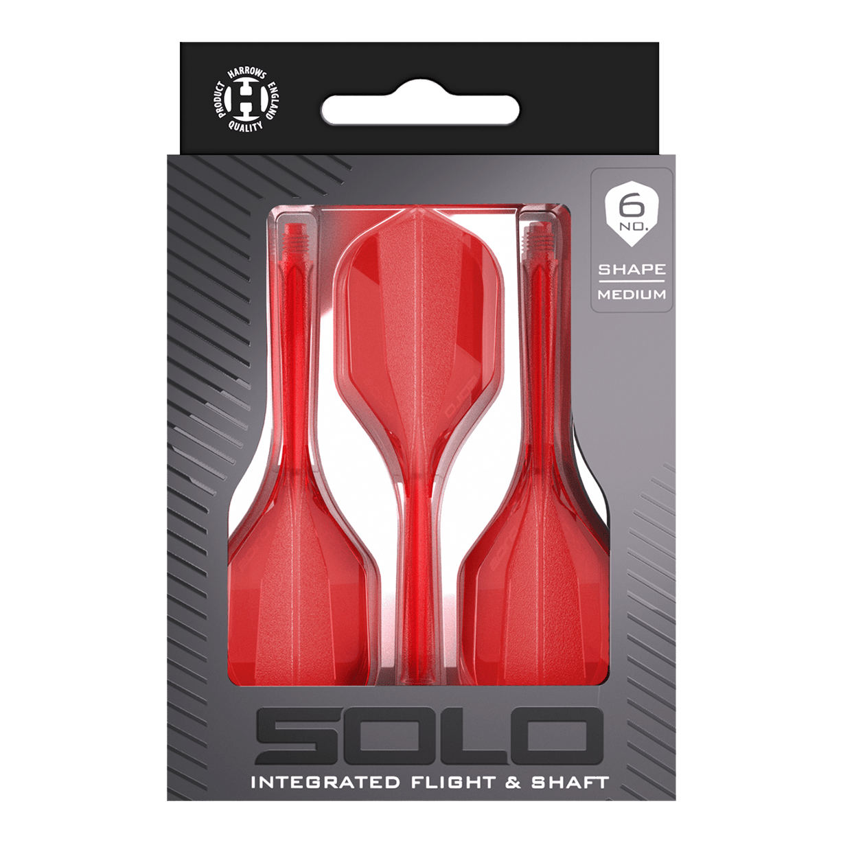 Harrows Solo No6 Flight Shaft System - Rood Das Bild zeigt das Harrows Solo No6 Flight-Shaft-System in Rot. Es ist eine Kombination aus Flight und Schaft für Darts.
