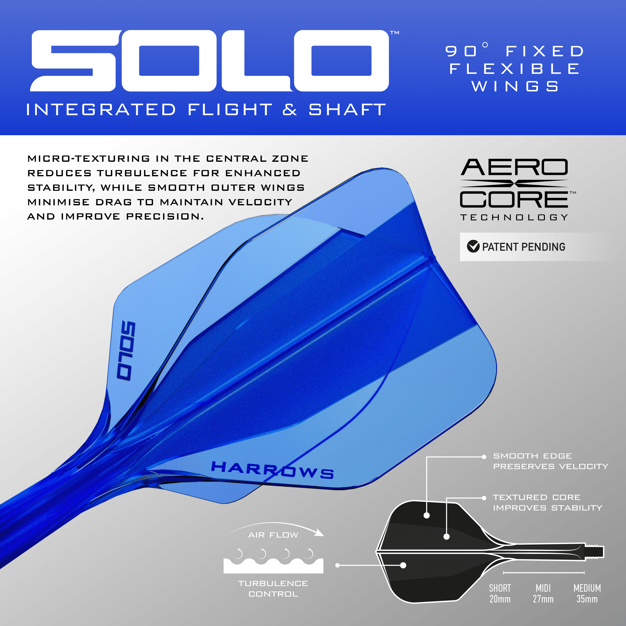 Harrows Solo No6 Flight Shaft System - Blauw Zu sehen ist das blaue Harrows Solo No6 Flight-Shaft-System. Dieses Produkt wird für Dartpfeile verwendet.