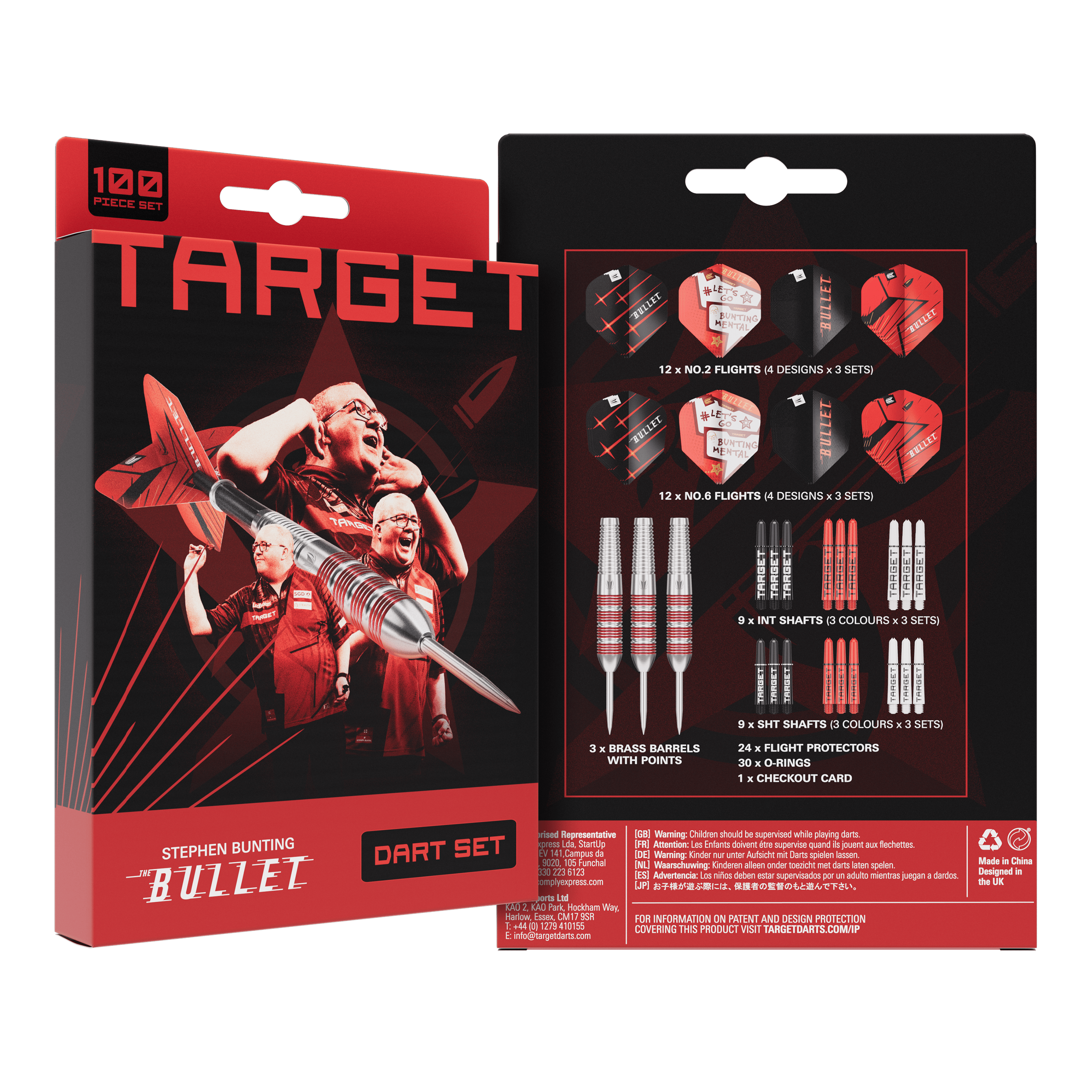 Target Stephen Bunting Bullet 100-delige messing stalen dartset - 22 g Target Stephen Bunting Bullet 100-delige messing stalen dartset - 22 g