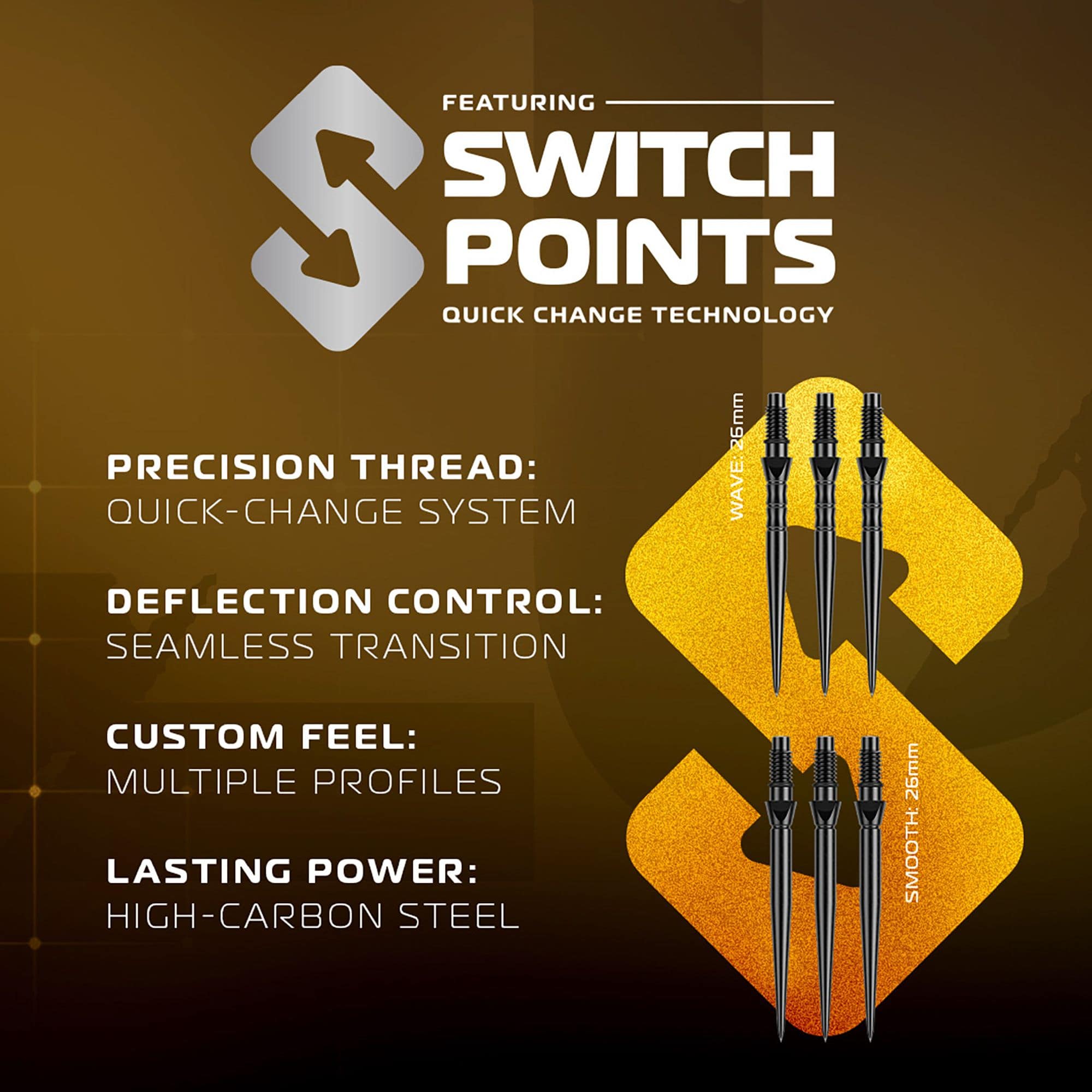 Winmau Exion Parallel Switch Point Steeldarts sind abgebildet. Die Steeldarts bieten eine exzellente Griffigkeit und Präzision.