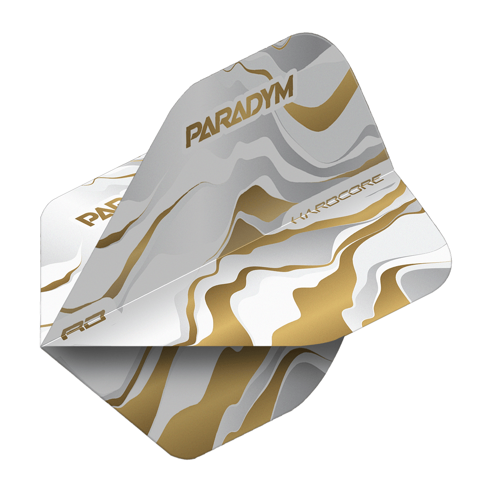 Red Dragon Hardcore Premium Paradym Gold Premium No2 Standaard Vluchten Abgebildet ist ein Flight-Set für Dartpfeile des Produkts Red Dragon Hardcore Premium Paradym Gold Premium No2 Standard Flights. Es handelt sich um hochwertige, goldfarbene Standard-Flights für den Dartsport.