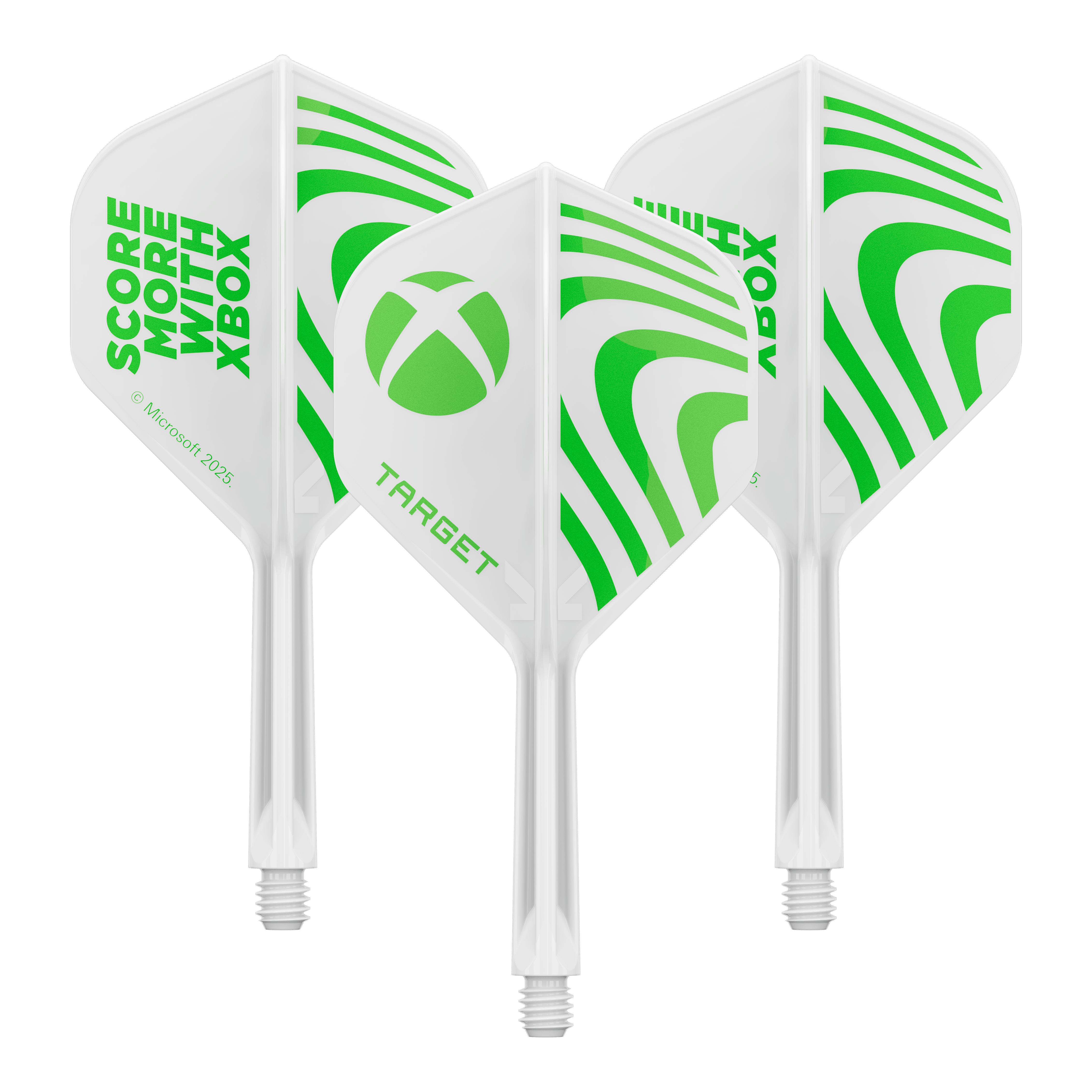Ein Produktbild mit dem Dateinamen 410611_Target_Xbox_KFlex_No2_Standard_Flights_26mm_1Set. Es handelt sich wahrscheinlich um ein Set vom Dartzubehör.