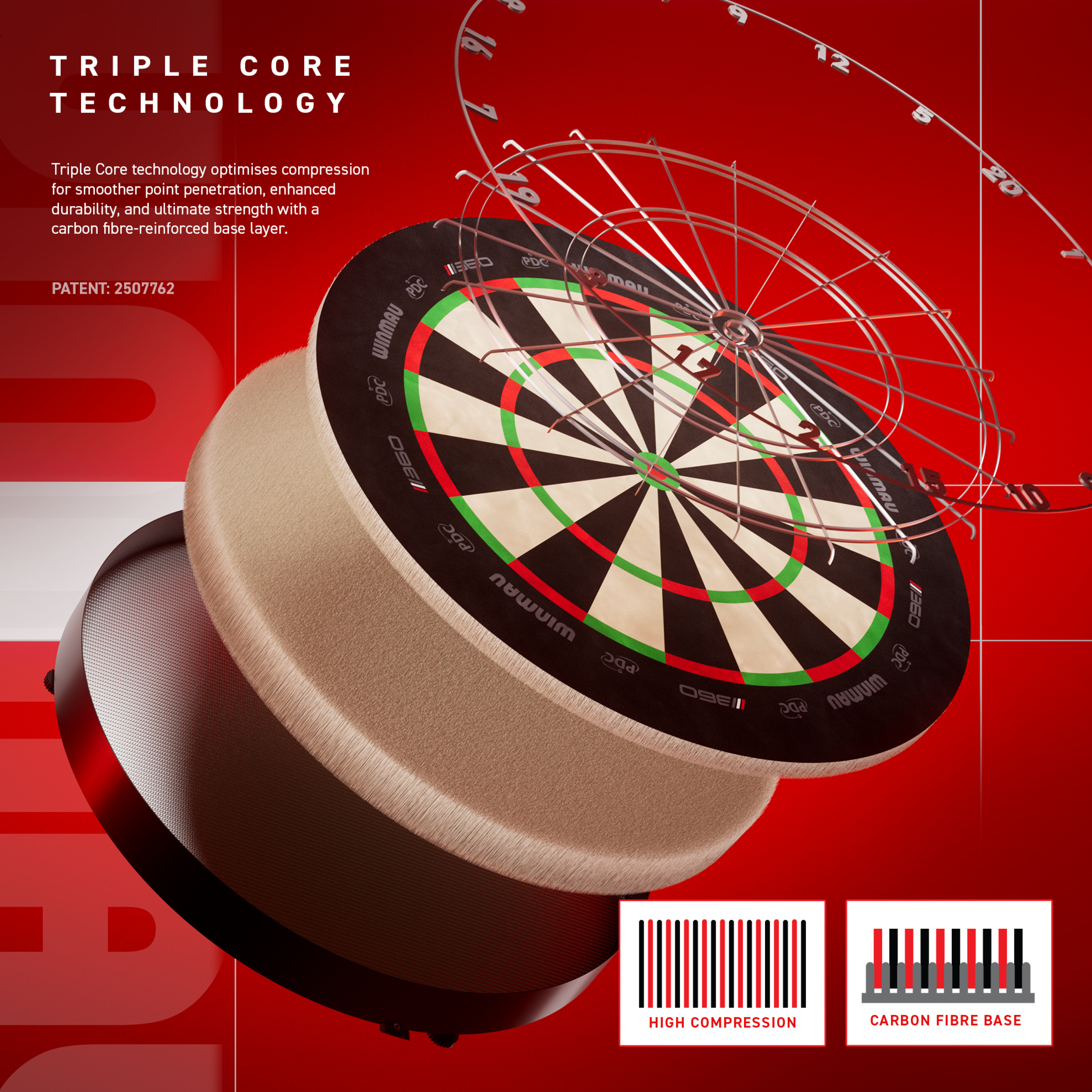 Winmau Blade 6 Triple Core 360 stalen dartbord Dieses Bild zeigt vermutlich ein weiteres Winmau Blade 360 Steeldartboard aus einer anderen Perspektive. Es hilft Kunden, das Produkt besser zu erkennen.
