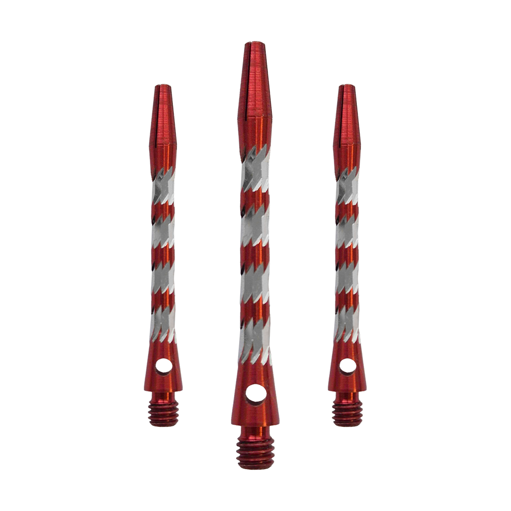 Bulls NL Minor aluminium shafts - rood - 46 mm Bulls NL Minor Aluminium Shafts in Rot, 46 mm lang. Das Bild zeigt ein Set roter Aluminiumschäfte für Dartpfeile.