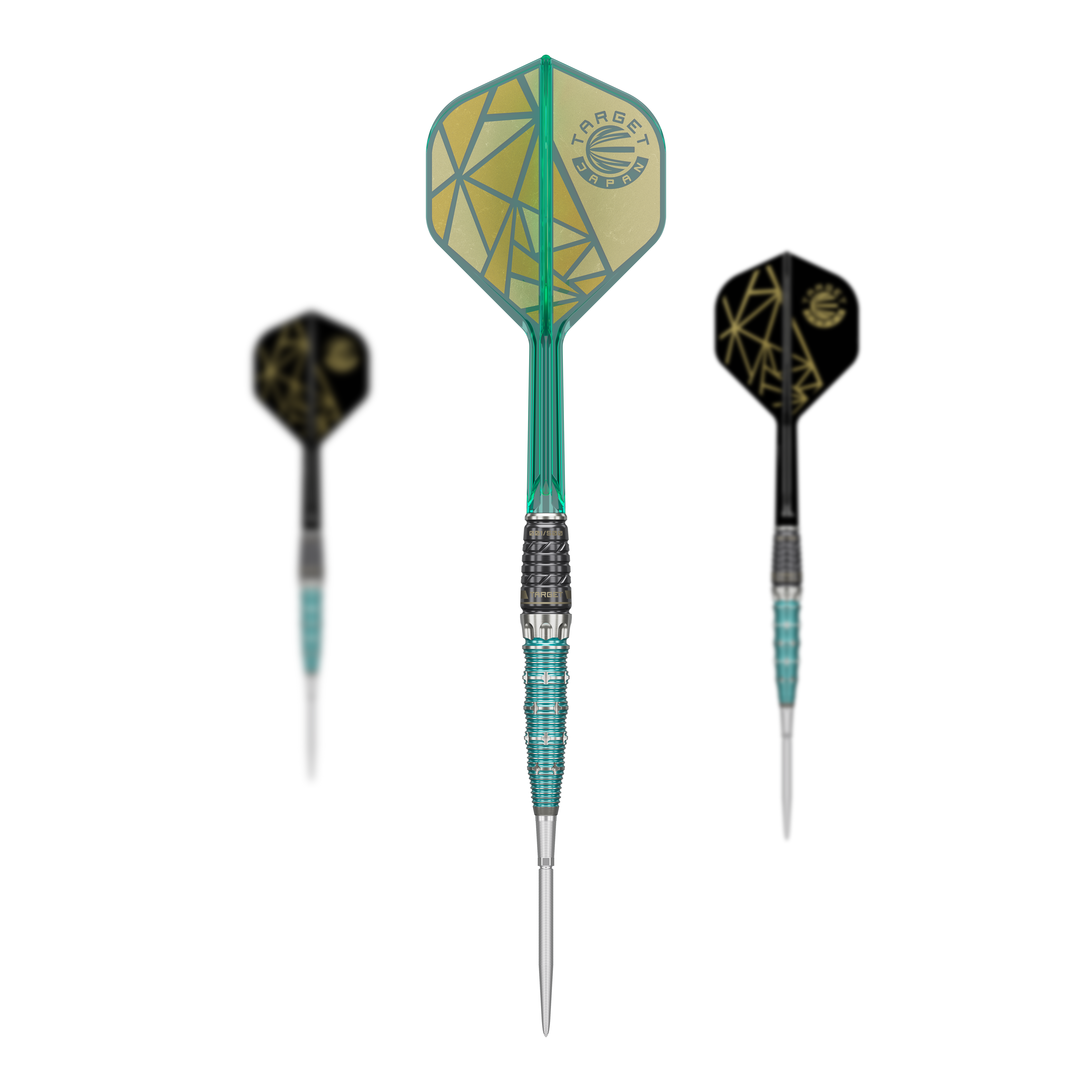Target Japan The Rising Miracle Combination Limited Edition Swiss Point Steeldarts Das komplette Set Target Japan The Rising Miracle Combination Limited Edition Swiss Point Steeldarts ist zu sehen. Alle Teile sind angeordnet.