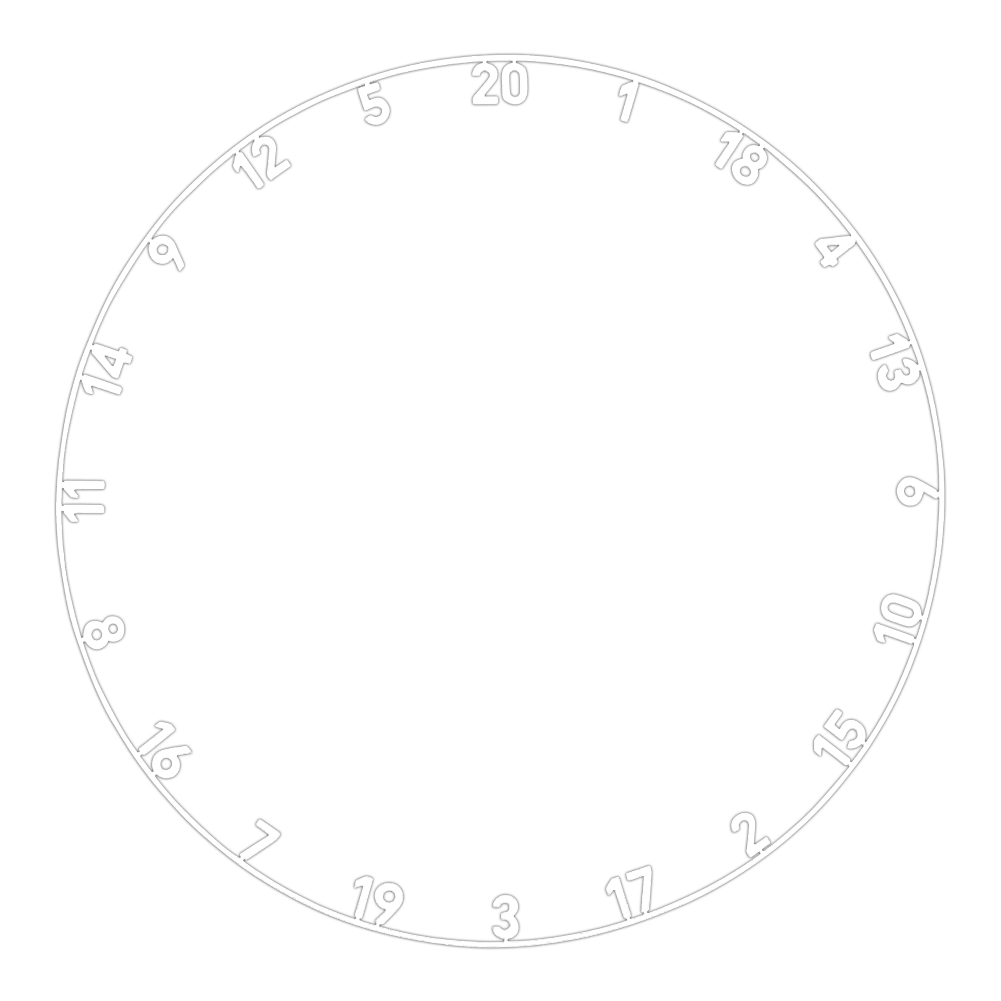 Precieze 180 OnePiece Lasercut Nummerring Abgebildet ist ein Zahlenring mit klassischem weißen Design. Das Produkt scheint für ein Dartboard oder ähnliches verwendet zu werden.