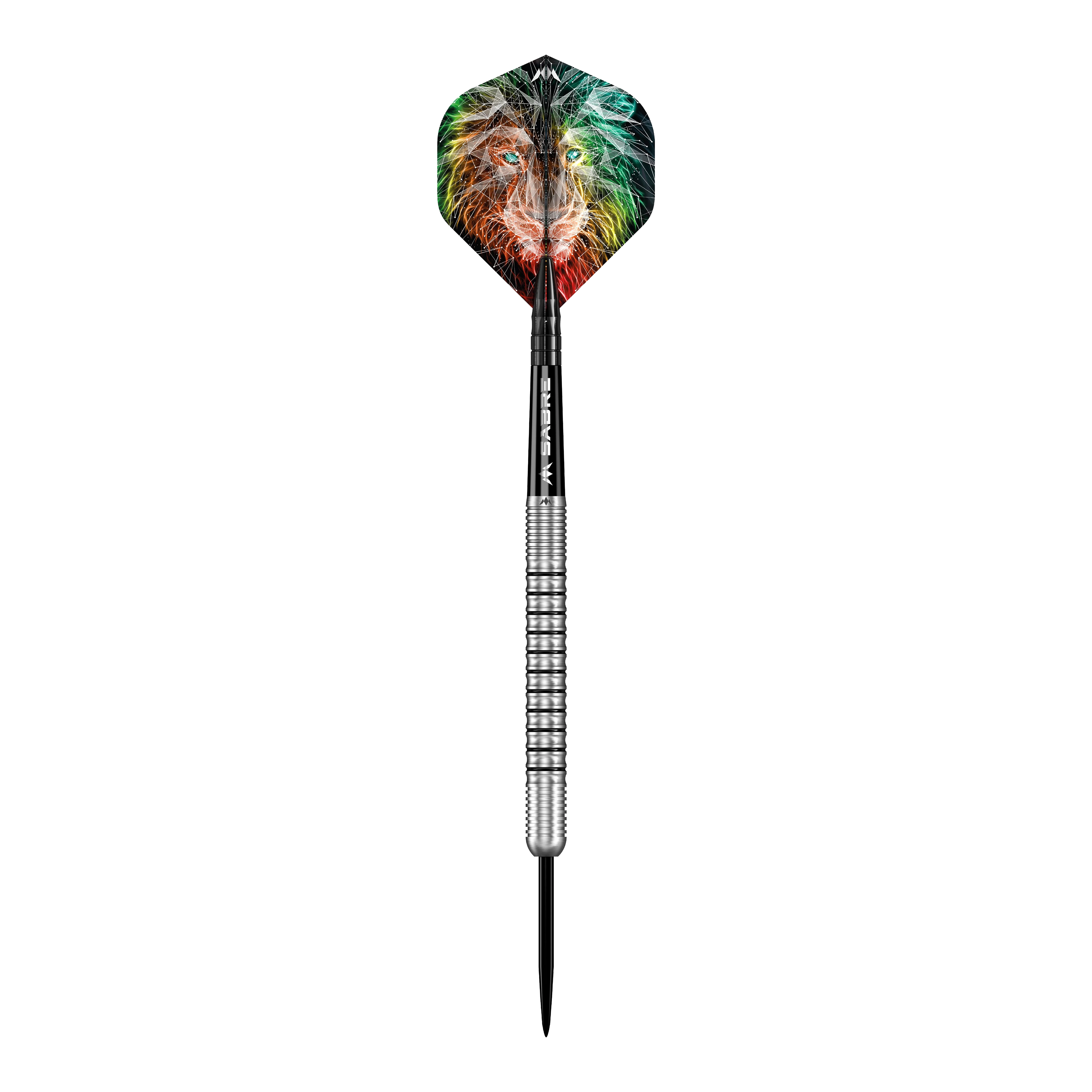 Missie Dominik Grüllich Steeldarts Der abgebildete Dartpfeil ist der "Mission Dominik Grüllich Steeldart" mit einem Gewicht von 23,5g. Auf dem Dartflügel ist ein farbenfroher Löwenkopf zu sehen.