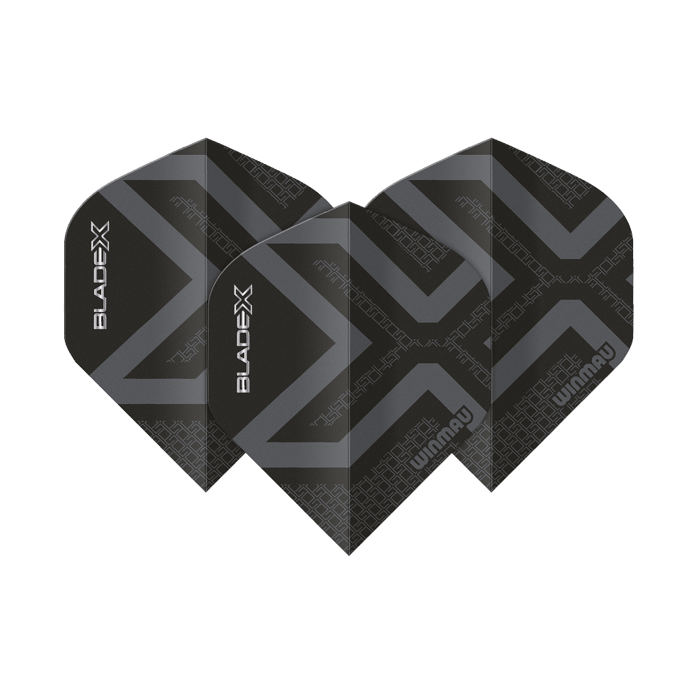 Winmau Prism Delta Blade X Metallic Black No2 standaard flights Abgebildet ist ein Winmau Prism Delta Blade X Metallic Black No2 Standard Flight. Das Produkt erscheint in schwarzer Metallic-Farbe.