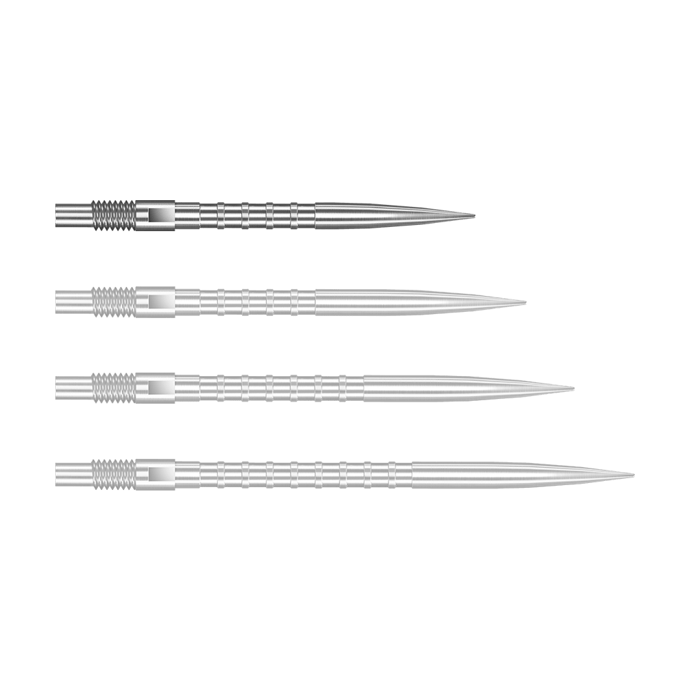 Harrows Quick Point Heavy Metal Dart Tips - Zilver Das Bild zeigt Harrows Quick Point Heavy Metal Grip Dartspitzen in Silber mit einer Länge von 26mm. Dies ist das erste Stück der Serie.