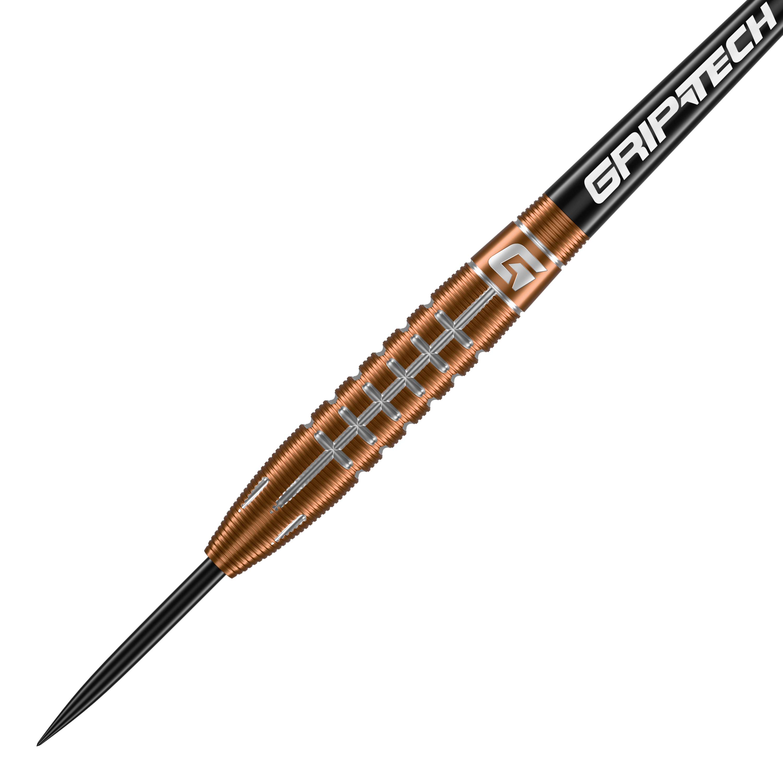 GOAT Quarterback V2 Tungsten Steel Darts - 24g Der GOAT Quarterback V2 Tungsten Steeldart wiegt 24 Gramm und hat ein auffälliges, gerilltes Design. Auf dem Schaft steht das Wort "GRIPTECH" geschrieben.